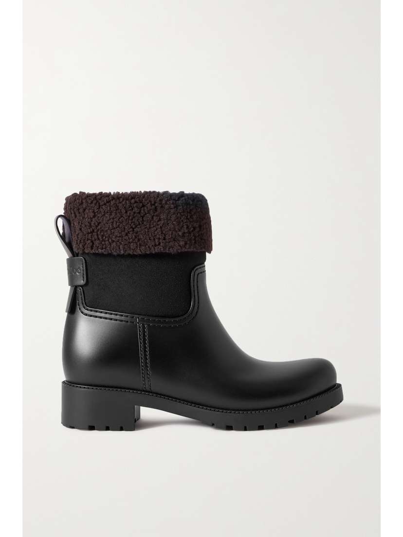 See By Chloé Janet Faux Shearling-trimmed Rubber Chelsea Boots
