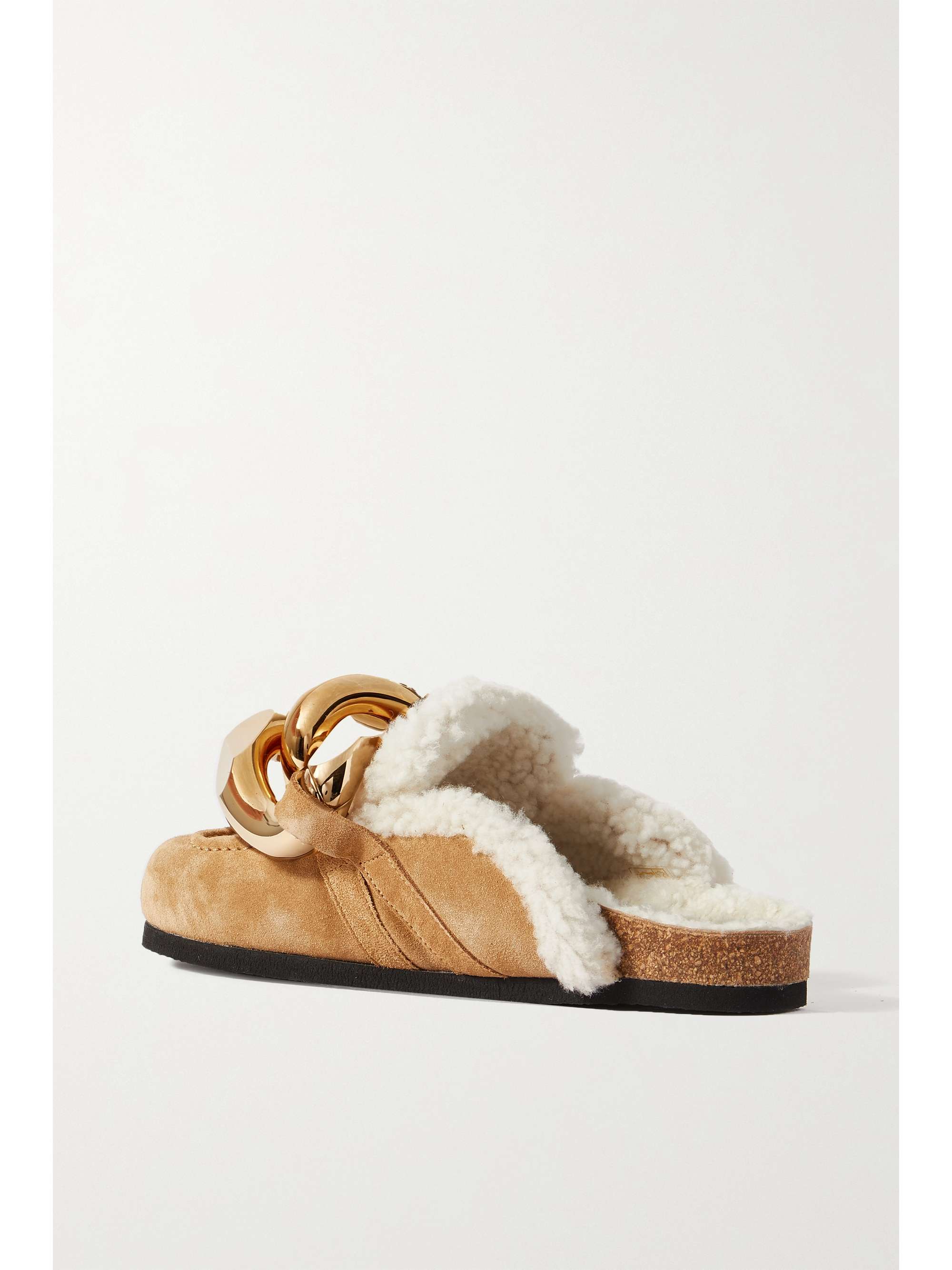 JW ANDERSON Chain-embellished shearling-lined suede slippers