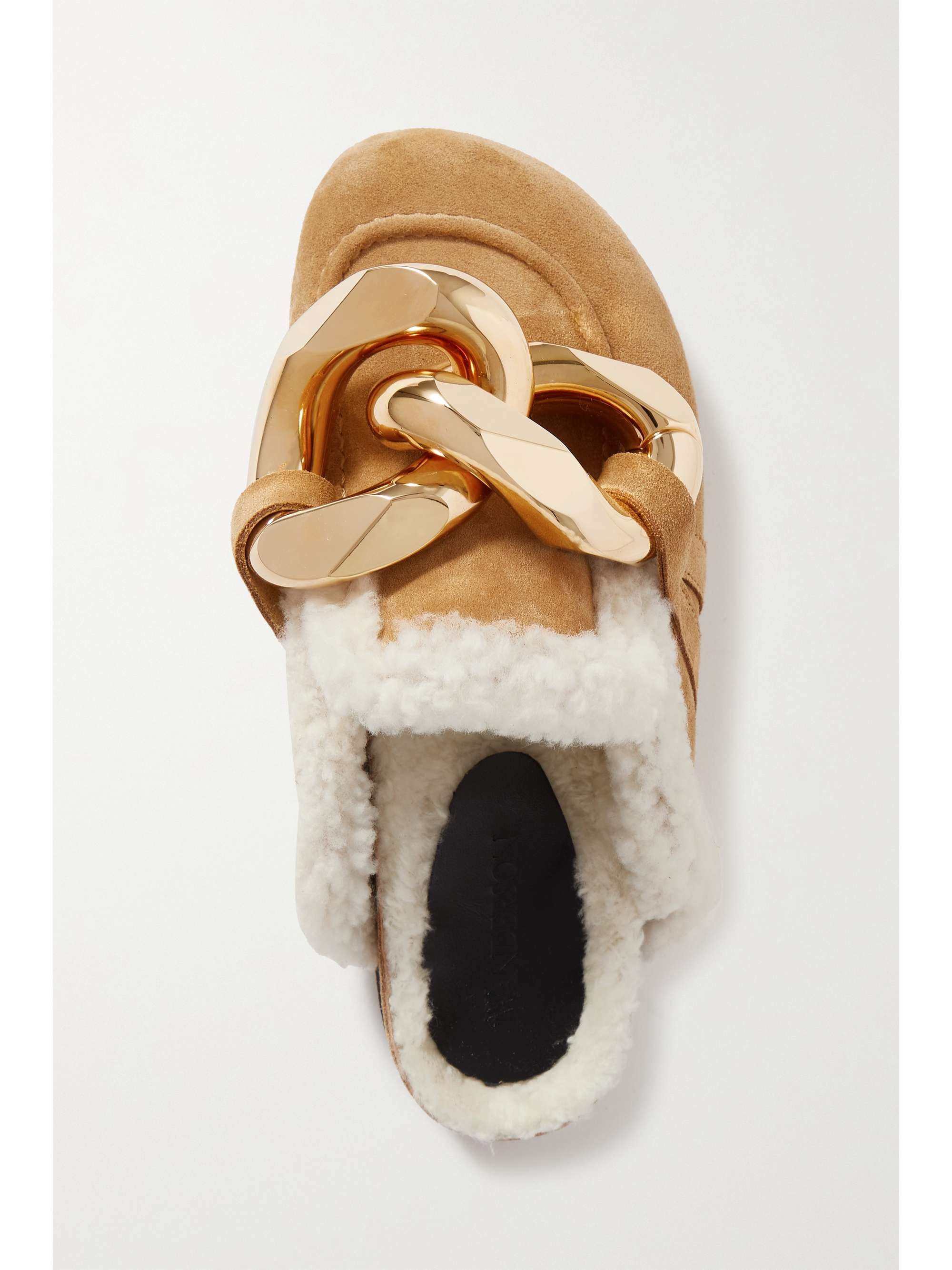 JW ANDERSON Chain-embellished shearling-lined suede slippers
