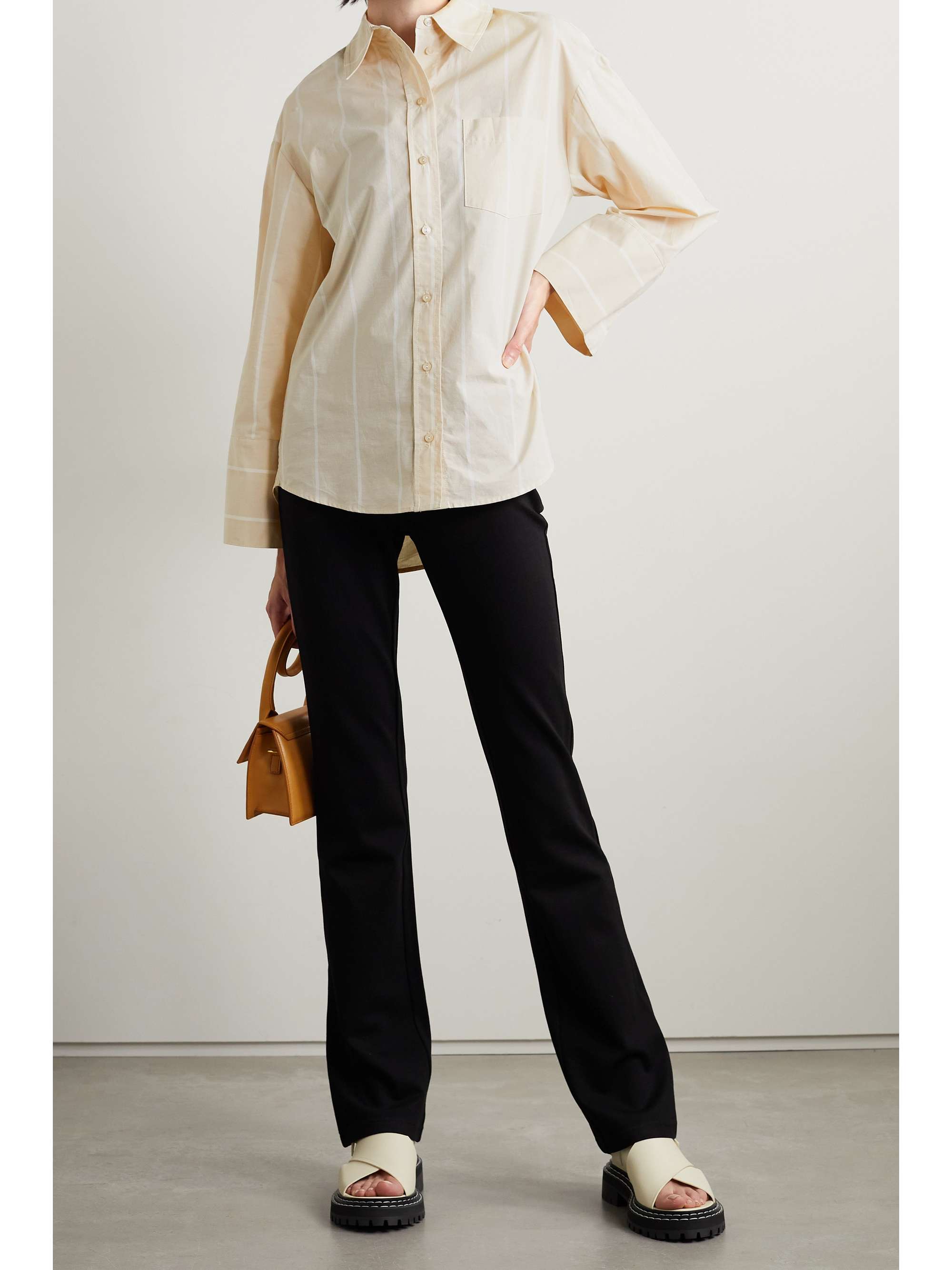 Beige Allie striped cotton-poplin shirt 