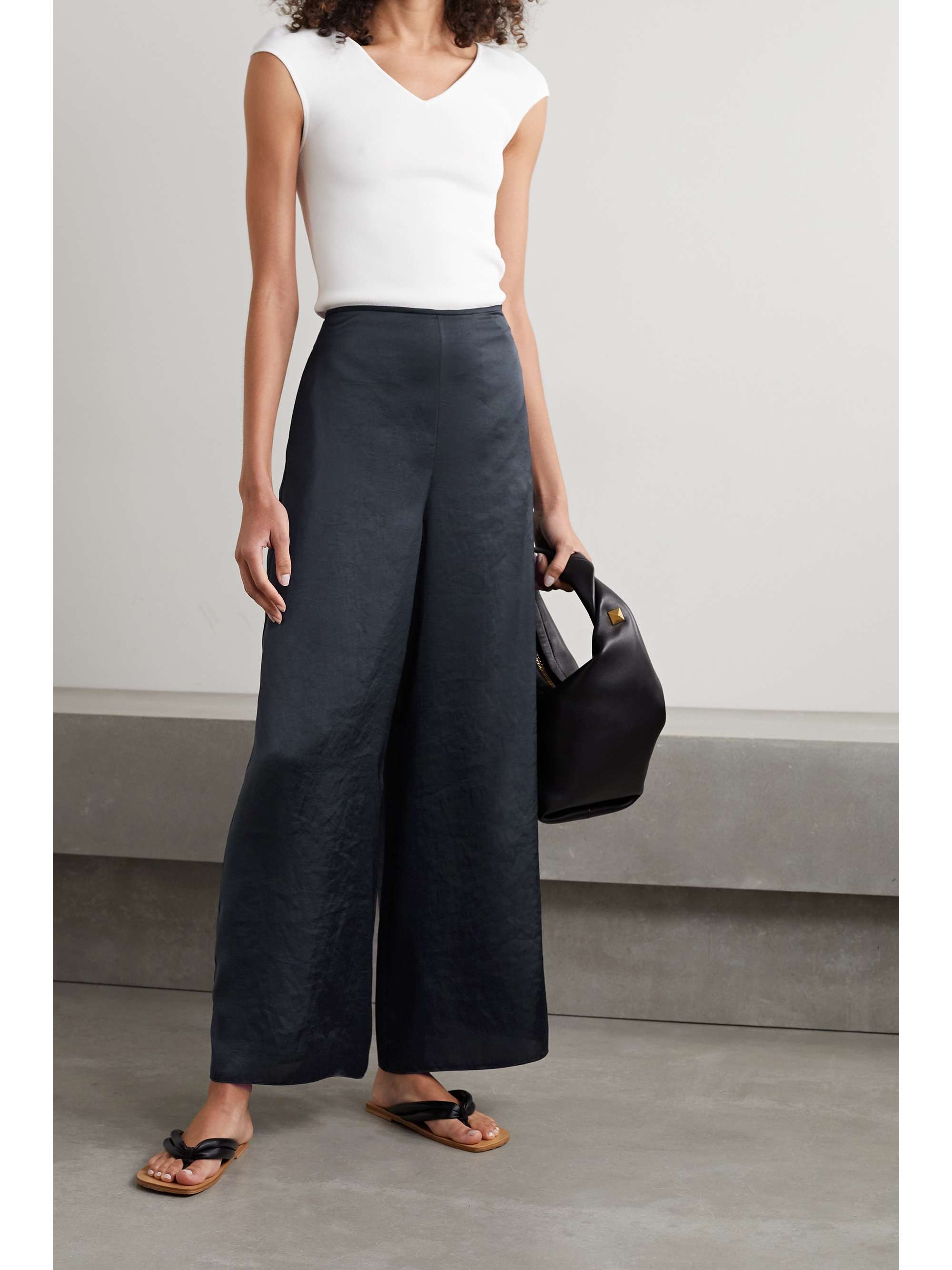 Midnight blue Satin wide-leg pants 