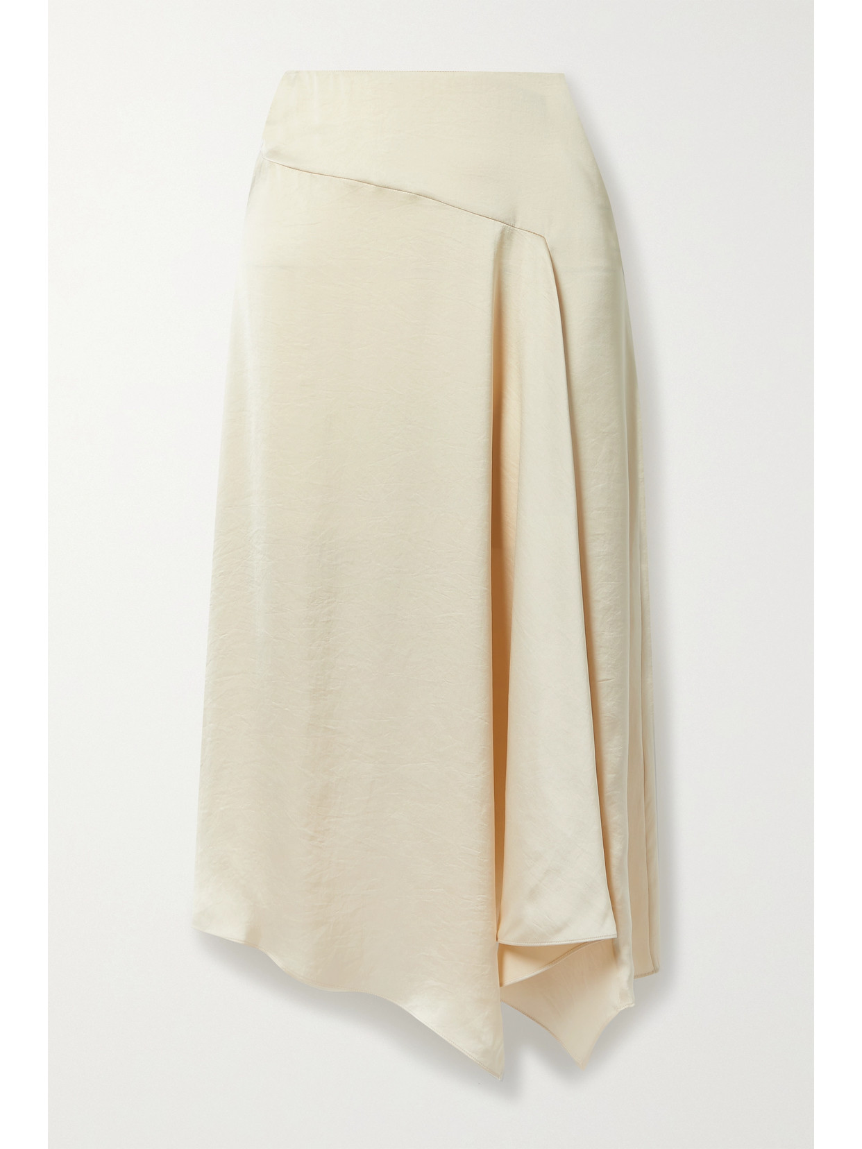 Theory Asymmetric Drape Hem Satin Midi Skirt In Neutral