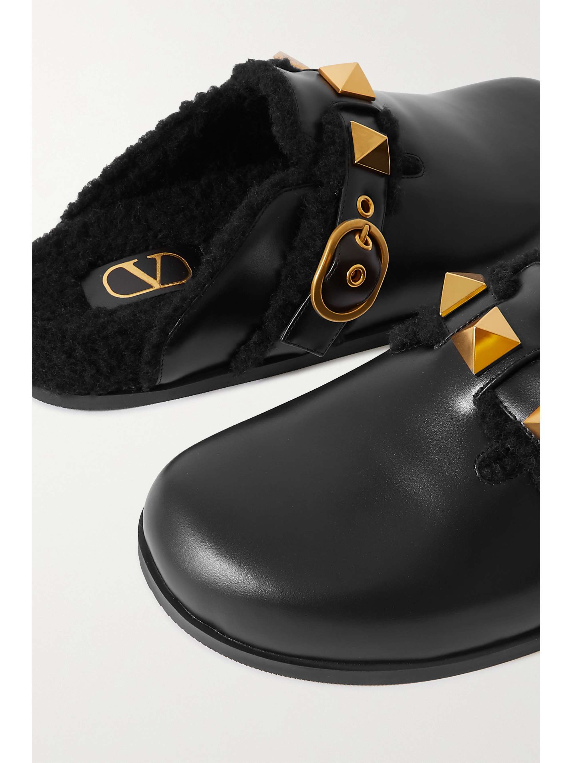 Black Valentino Garavani Sabot embellished suede slippers | VALENTINO |  NET-A-PORTER