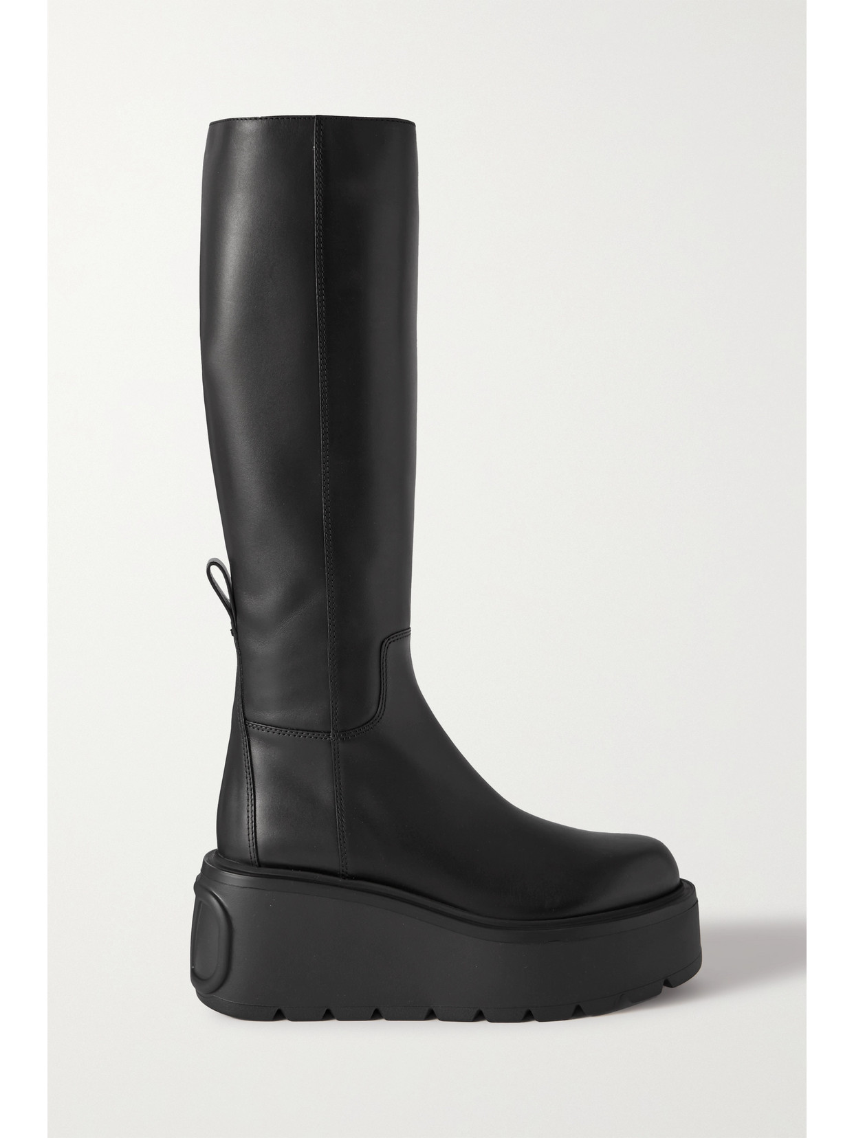 VALENTINO GARAVANI 85 LOGO-EMBOSSED LEATHER PLATFORM KNEE BOOTS