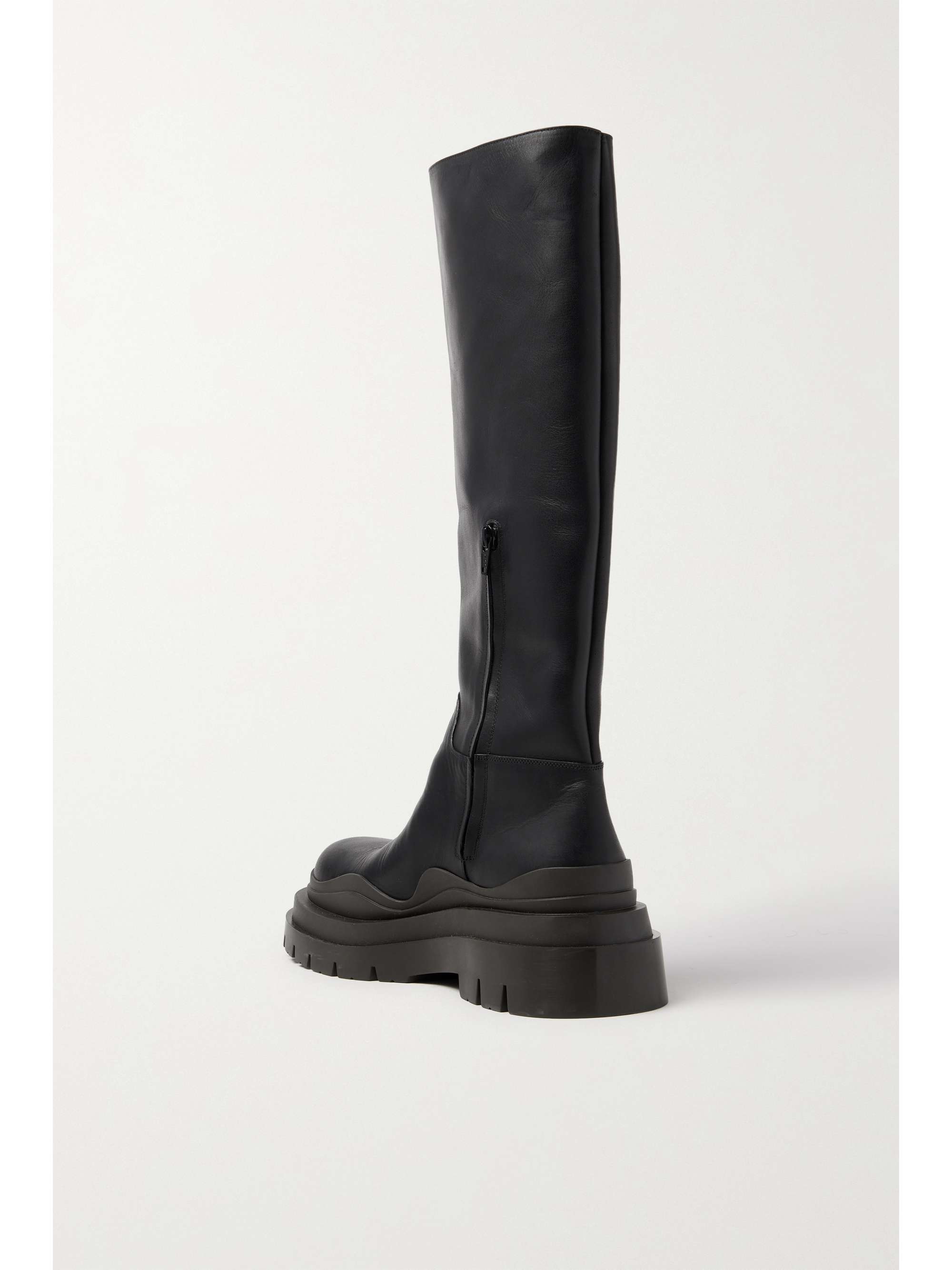 BOTTEGA VENETA Tire rubber-trimmed leather knee boots
