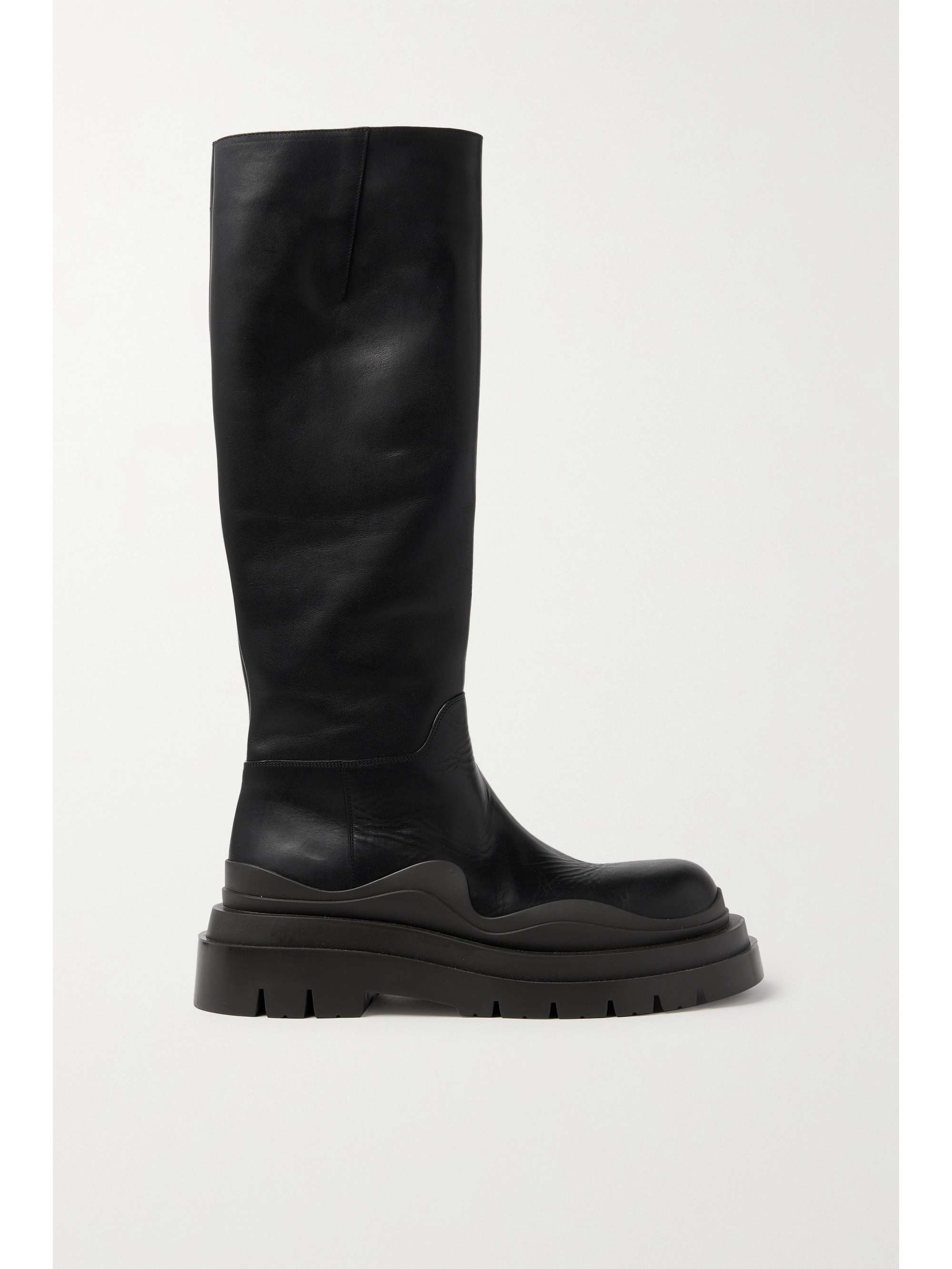 net-a-porter.com | Tire rubber-trimmed leather knee boots