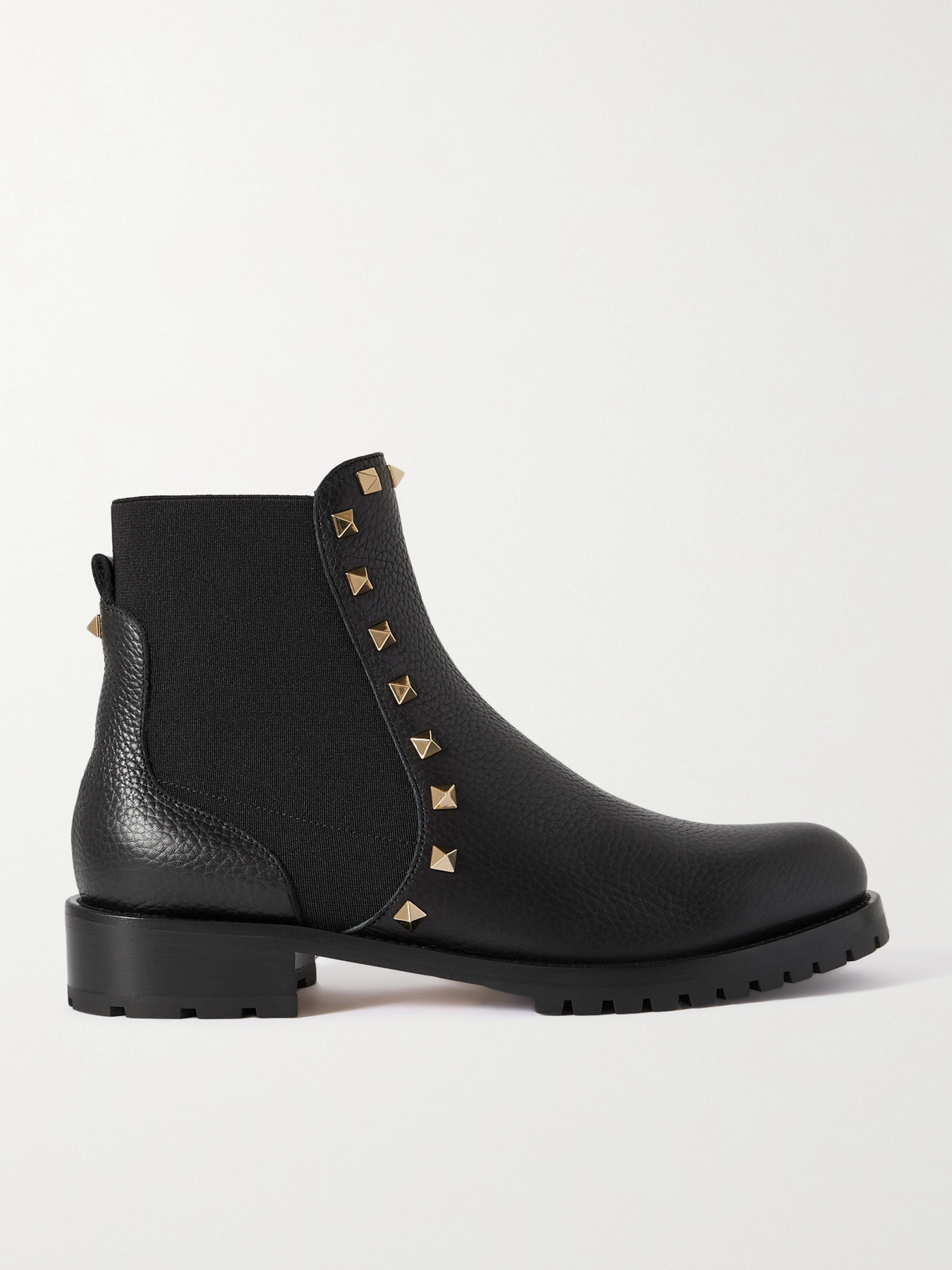 Shop Valentino Rockstud Beatle Textured-leather Chelsea Boots In Black