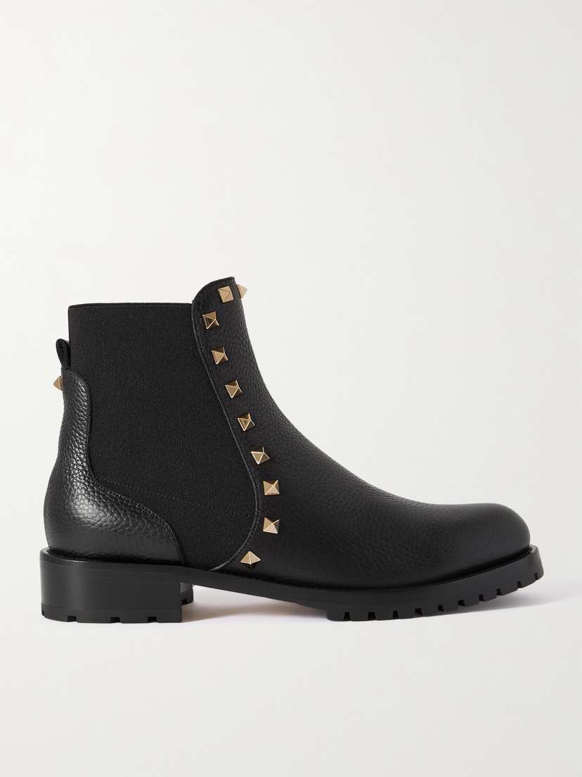 Valentino Garavani Rockstud Beatle Textured-leather Chelsea Boots