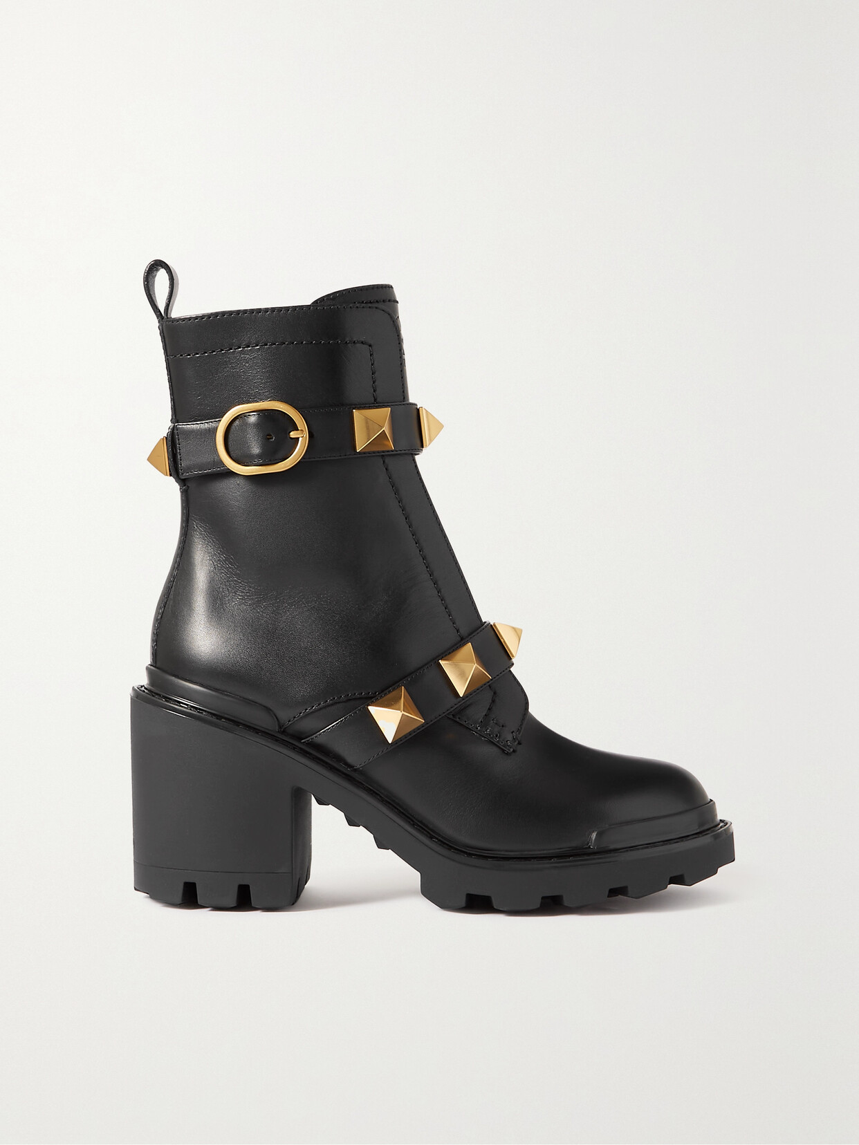 Shop Valentino Roman Stud Leather Ankle Boots In Black