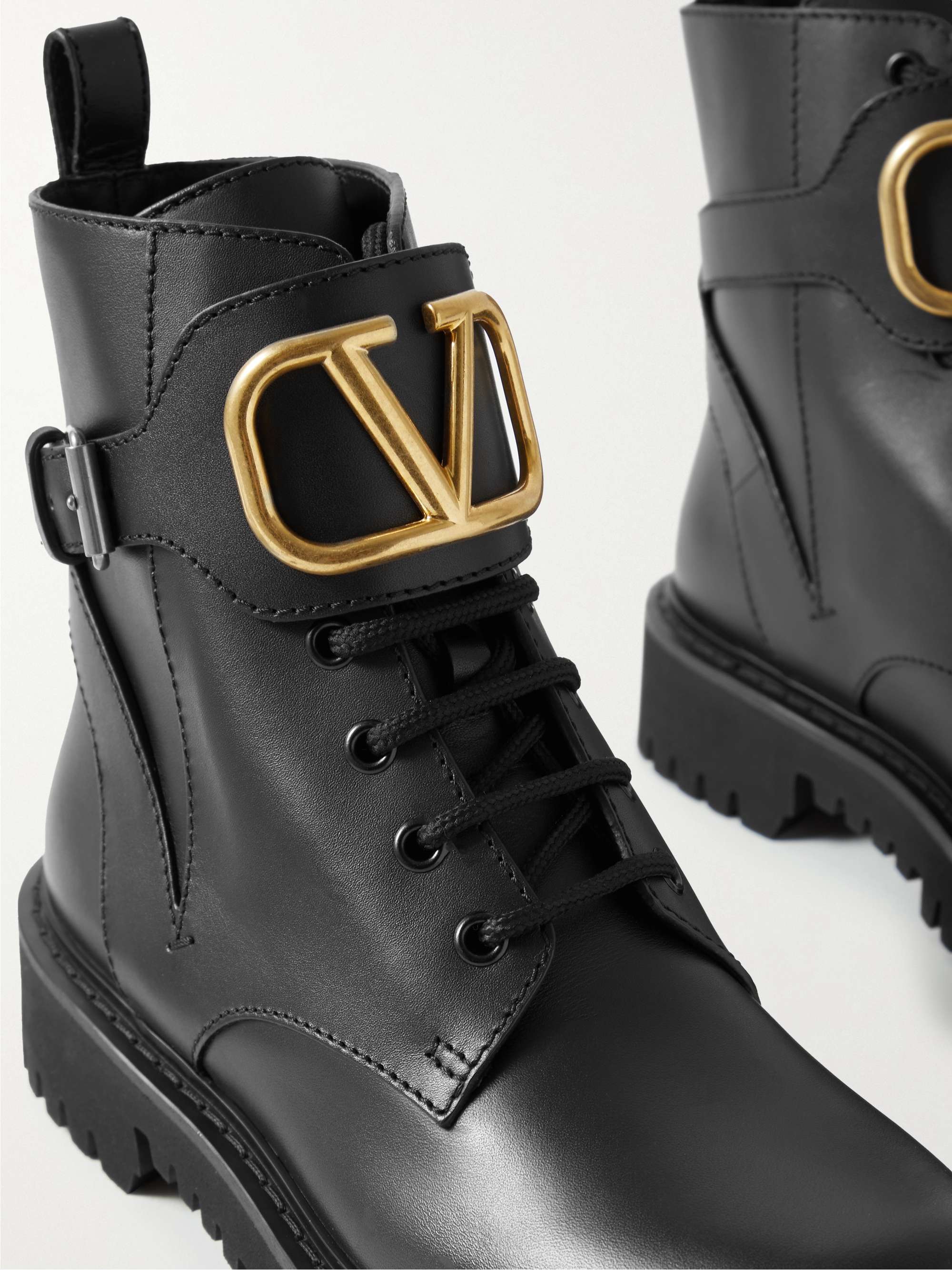 VALENTINO GARAVANI Go Logo embellished leather ankle boots | NET-A-PORTER