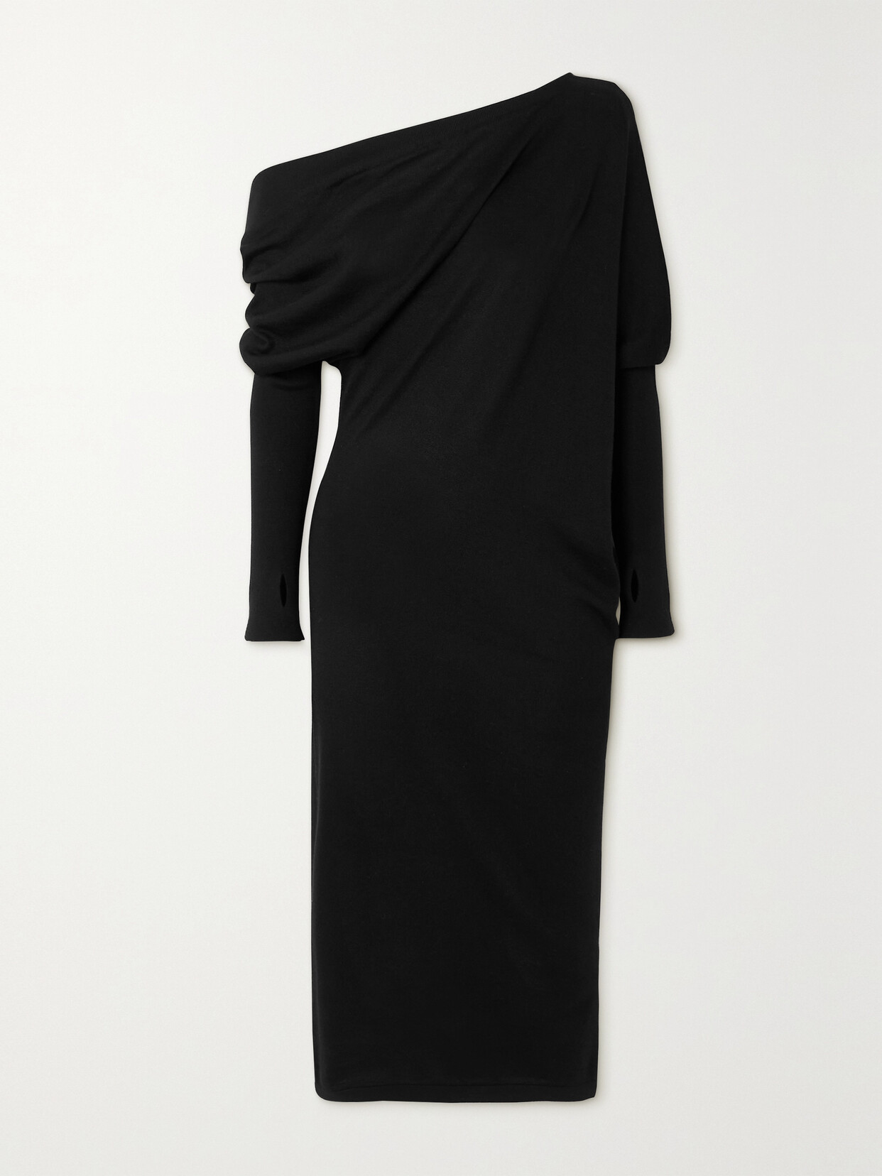 Tom Ford One-shoulder Cashmere And Silk-blend Midi Dress In Black