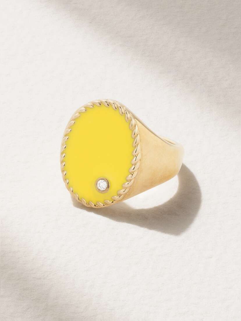 Yvonne Léon 9-karat Gold, Enamel And Diamond Signet Ring