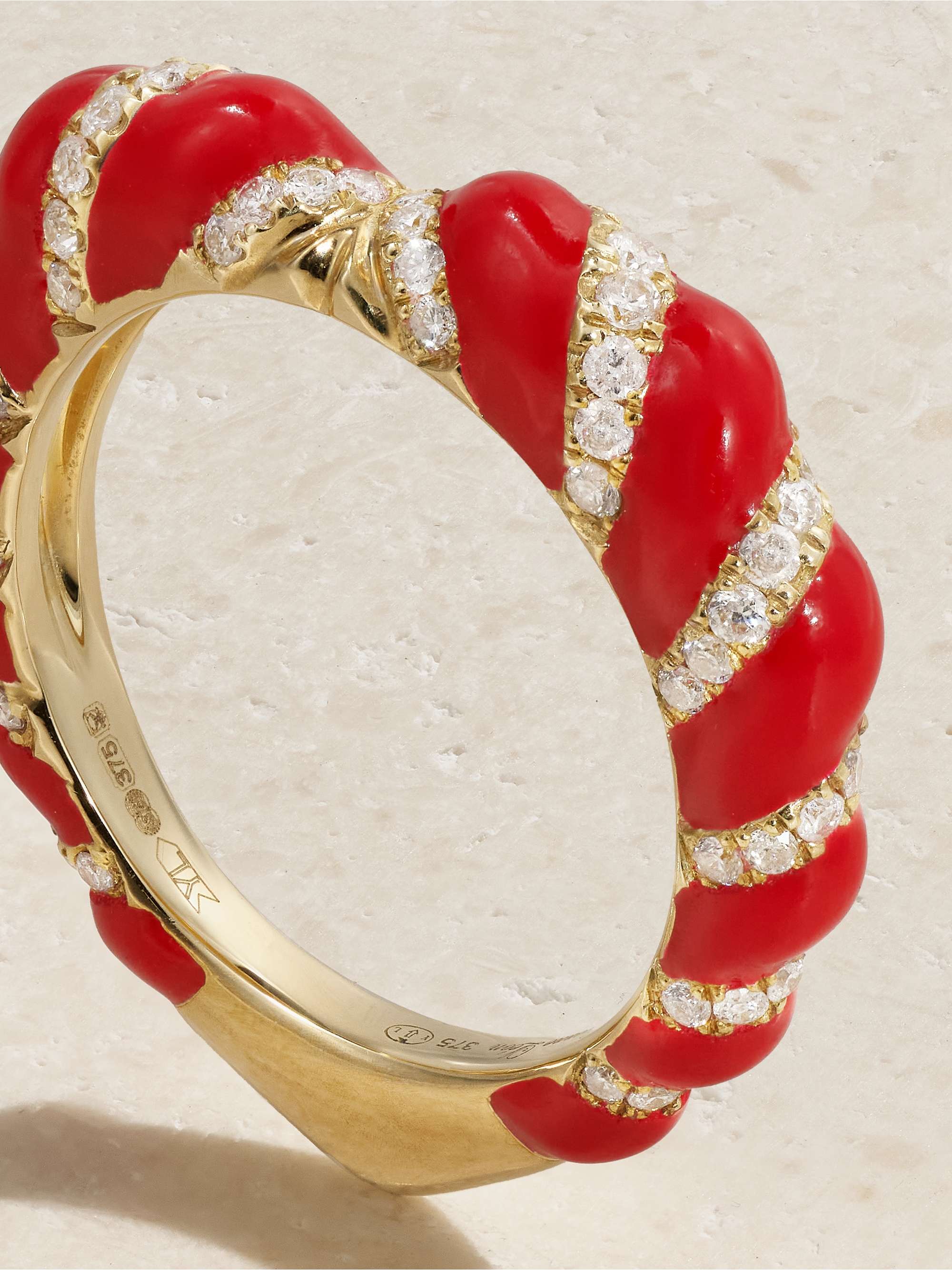 YVONNE LÉON Ring aus 9 Karat Gold mit Emaille und Diamanten