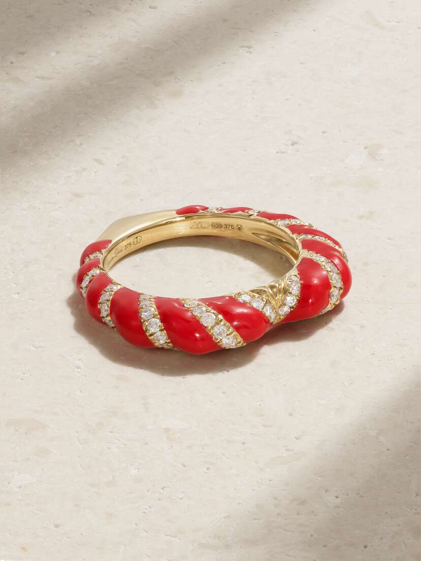 Yvonne Léon 9-karat Gold, Enamel And Diamond Ring