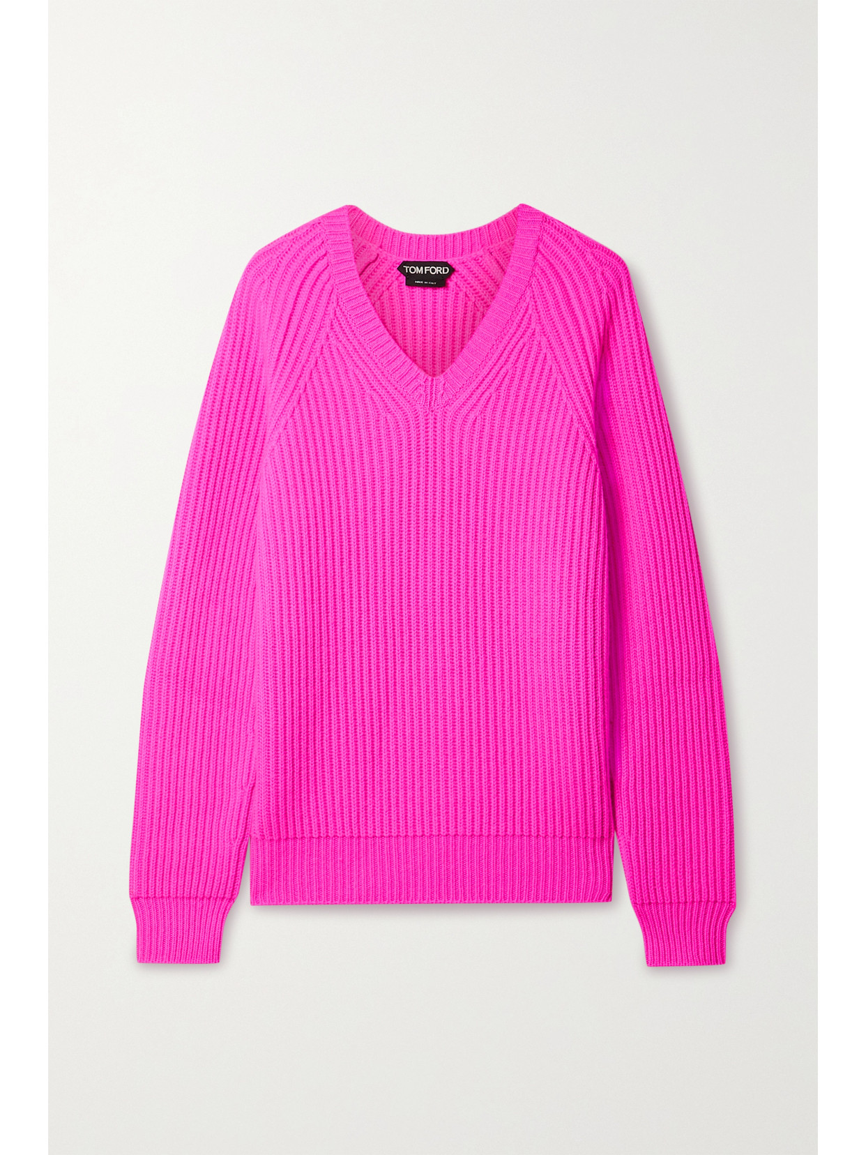 Tom Ford V-neck Ribbed-knit Cashmere Jumper In Pink