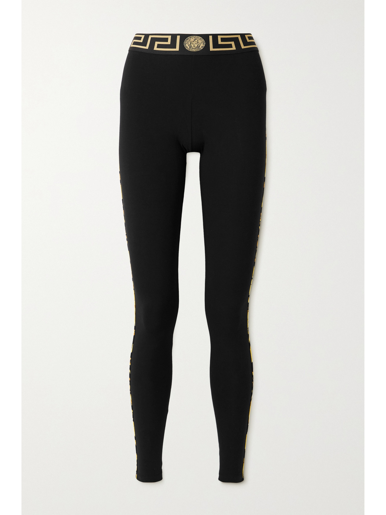 VERSACE STRIPED STRETCH-COTTON JERSEY LEGGINGS