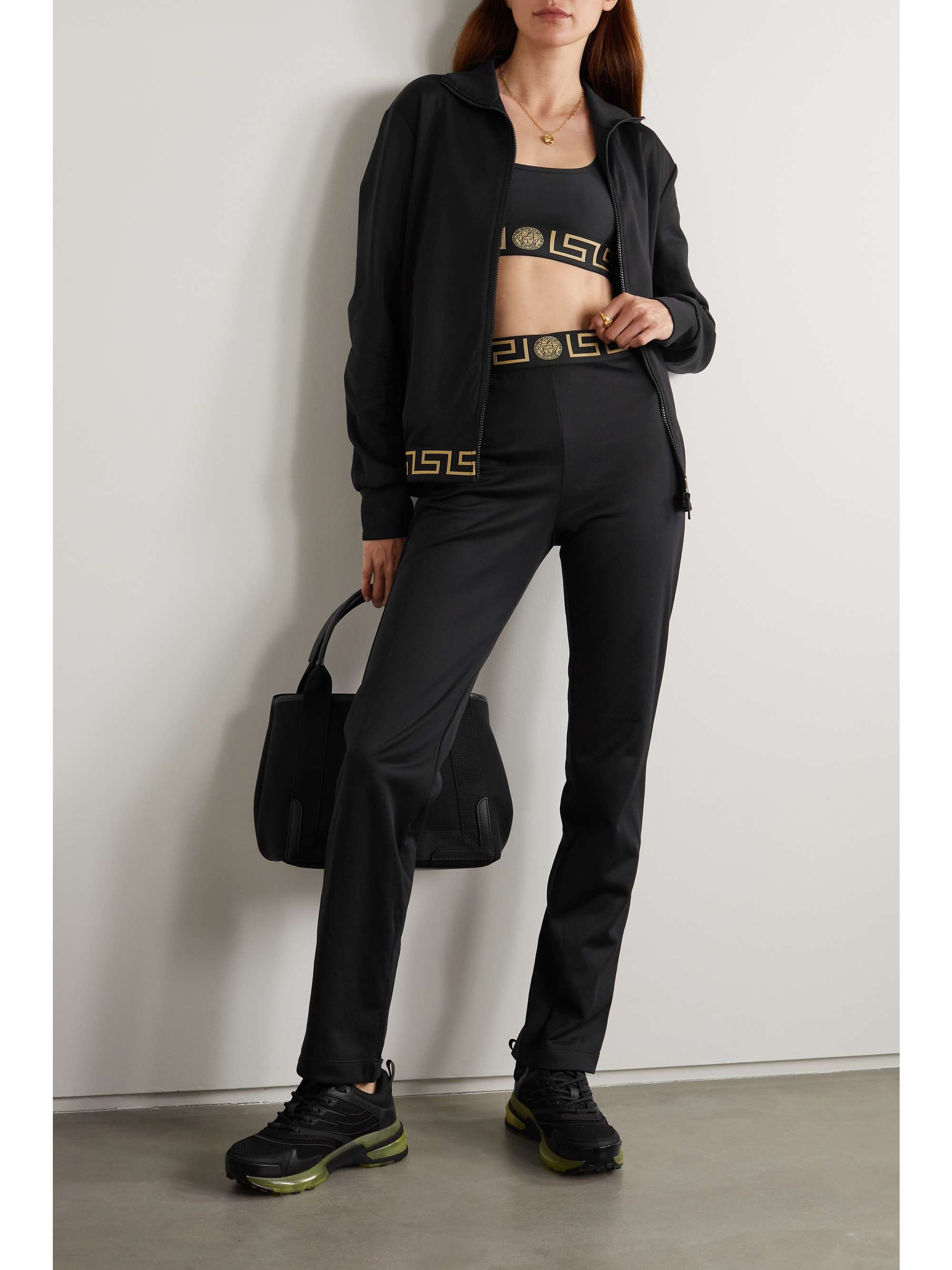 Black Jacquard-trimmed cotton-blend 