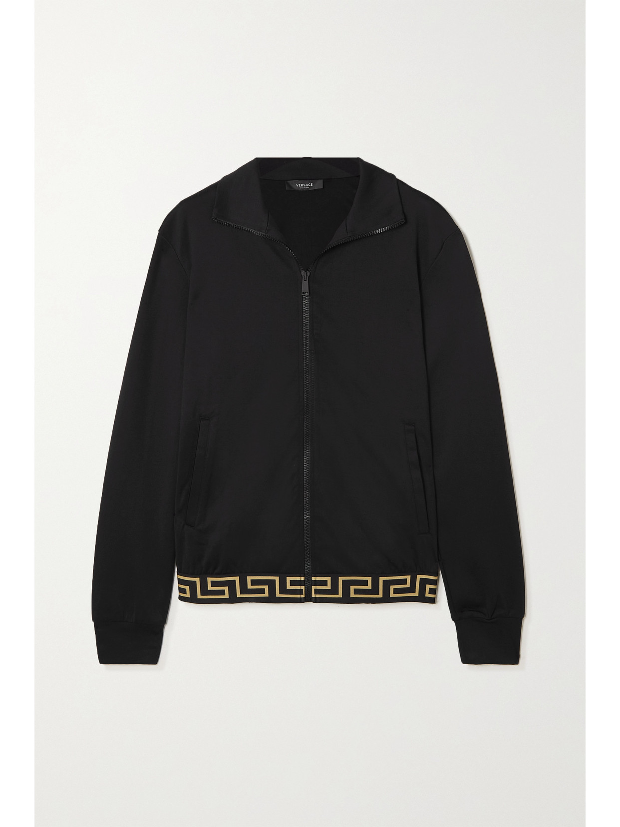 VERSACE JACQUARD-TRIMMED COTTON-BLEND JERSEY TRACK JACKET