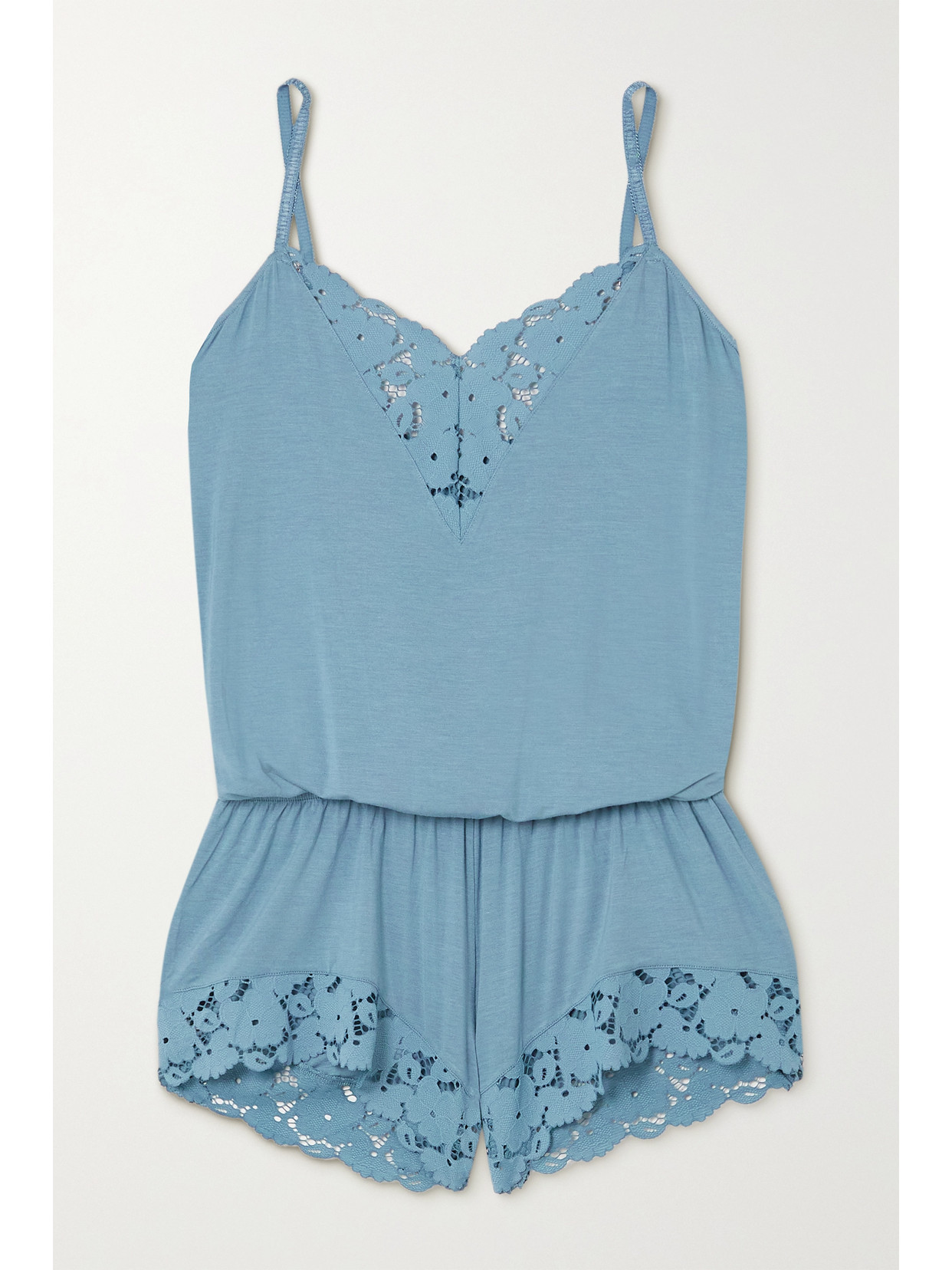 Eberjey Naya Lace-trimmed Stretch-modal Playsuit In Blue