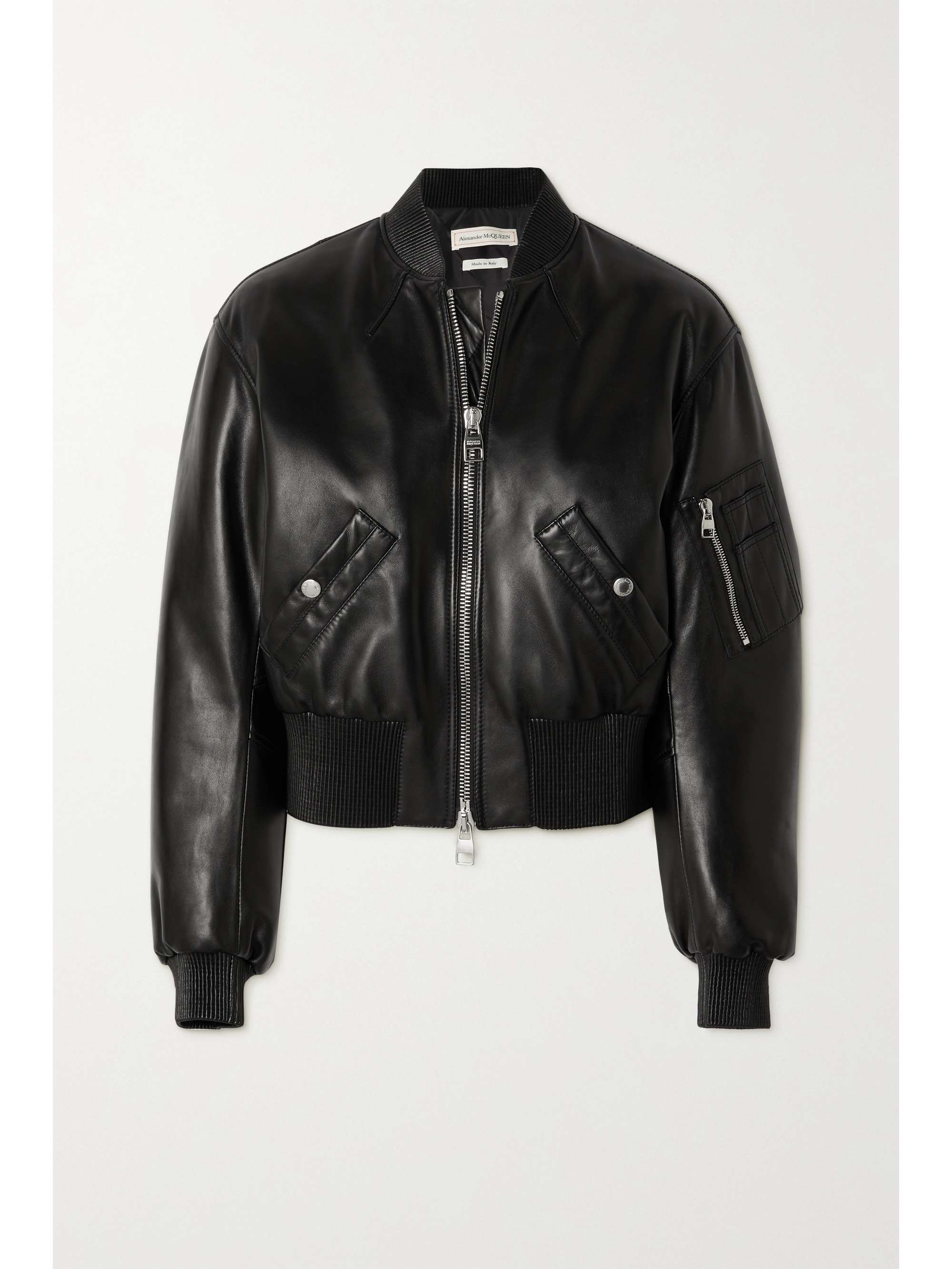 ALEXANDER MCQUEEN Cropped leather bomber jacket