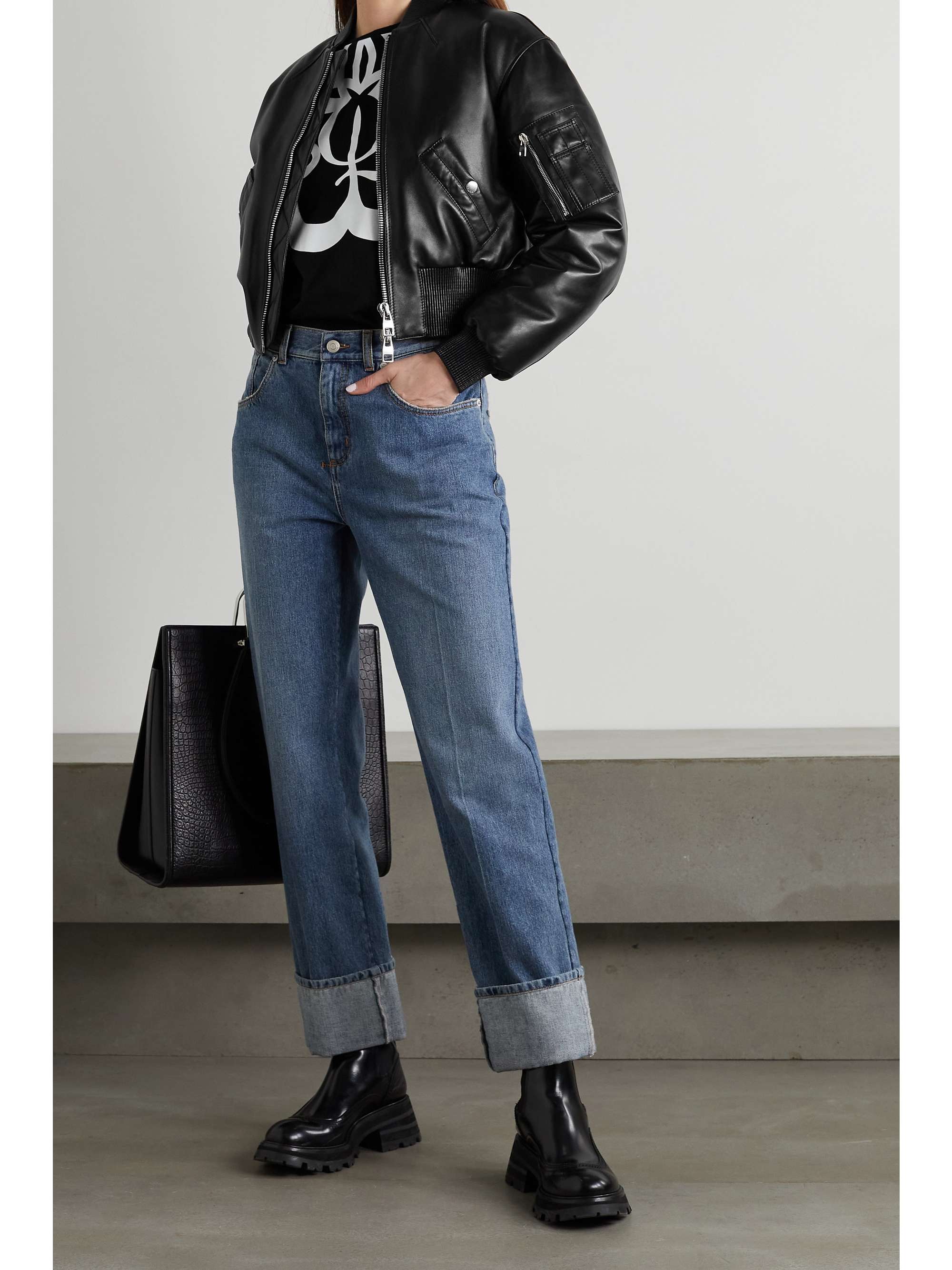 ALEXANDER MCQUEEN Cropped leather bomber jacket