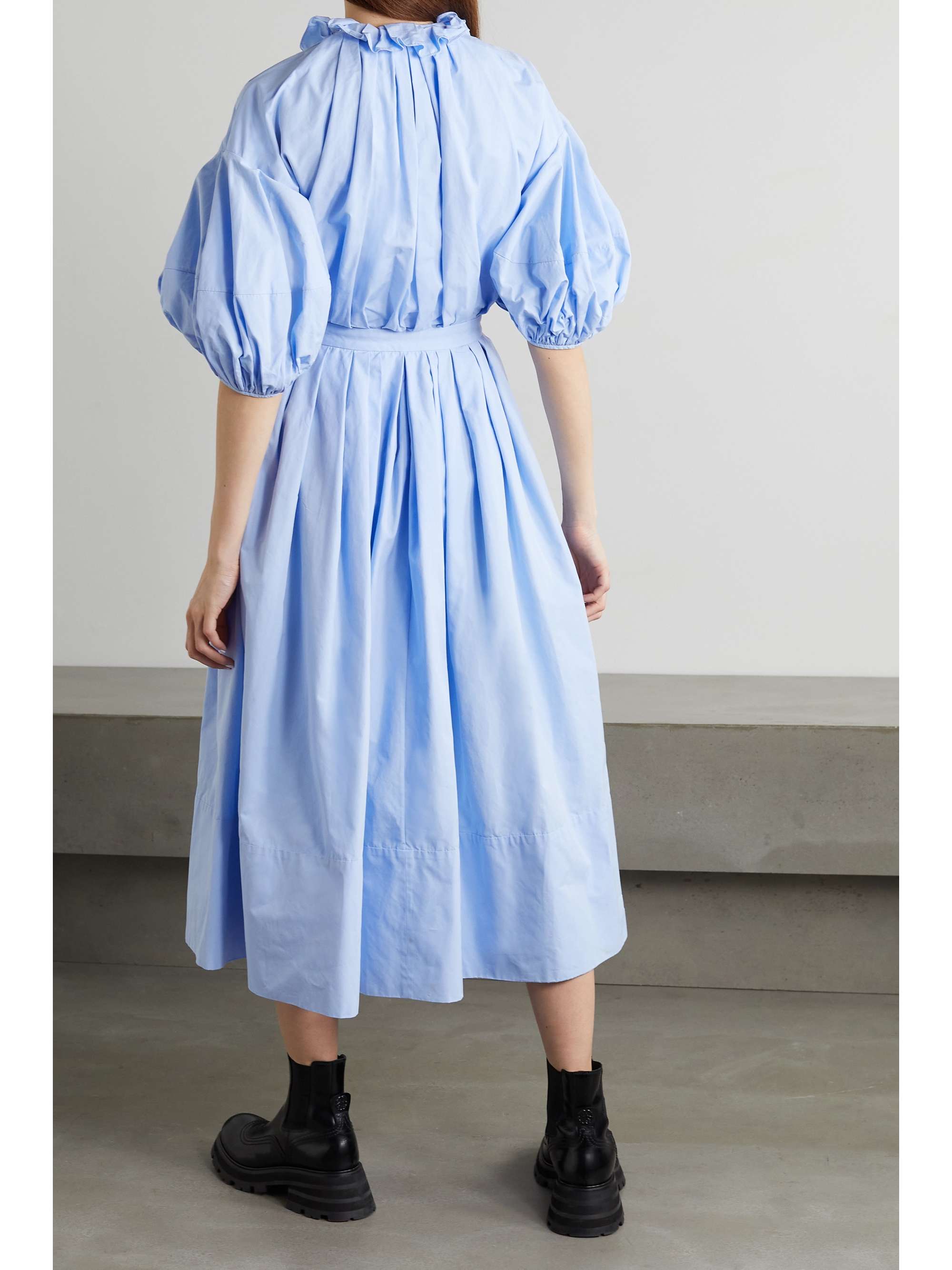 MCQUEEN Ruffled pleated cotton-poplin midi dress