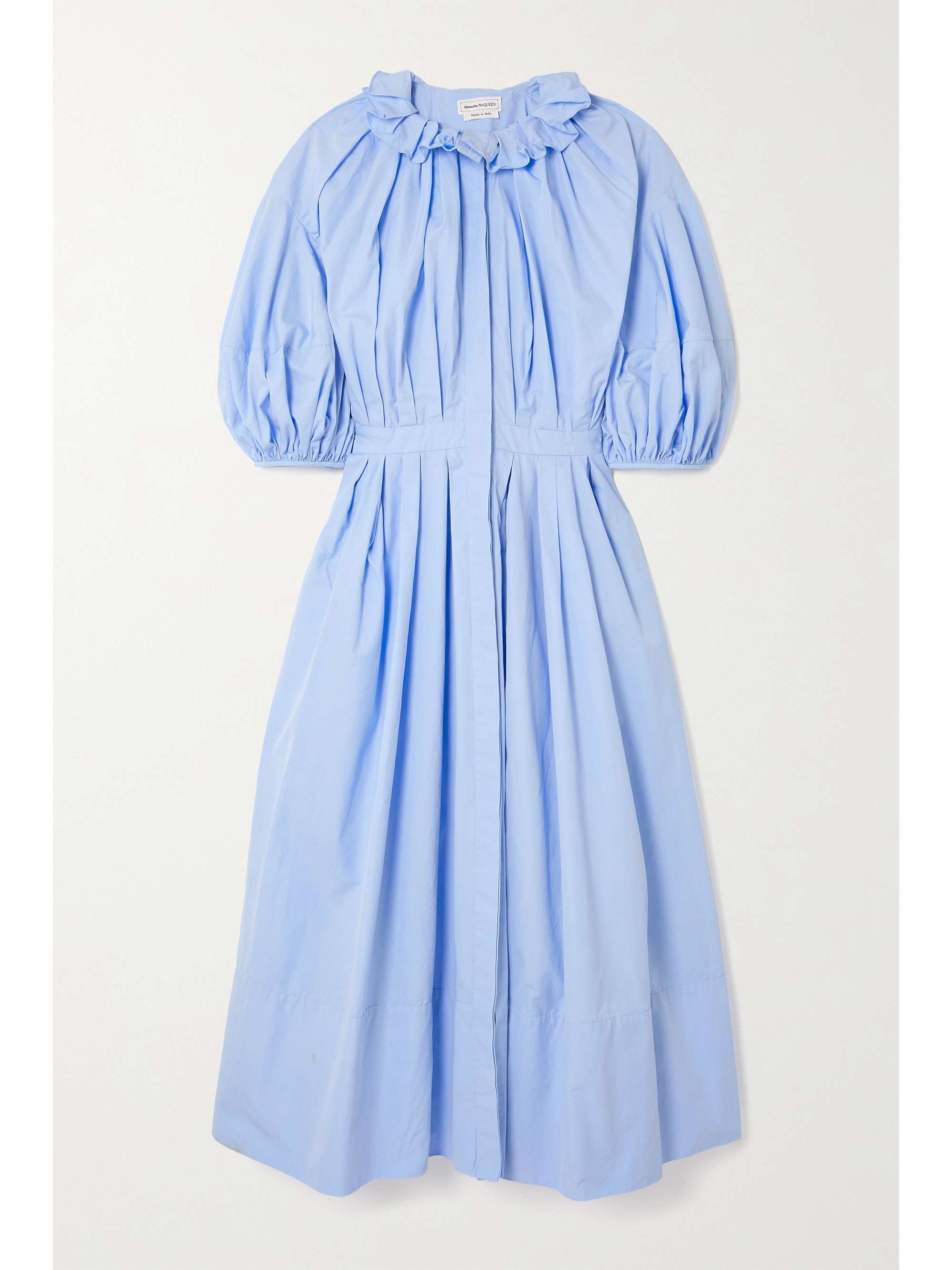 MCQUEEN Ruffled pleated cotton-poplin midi dress