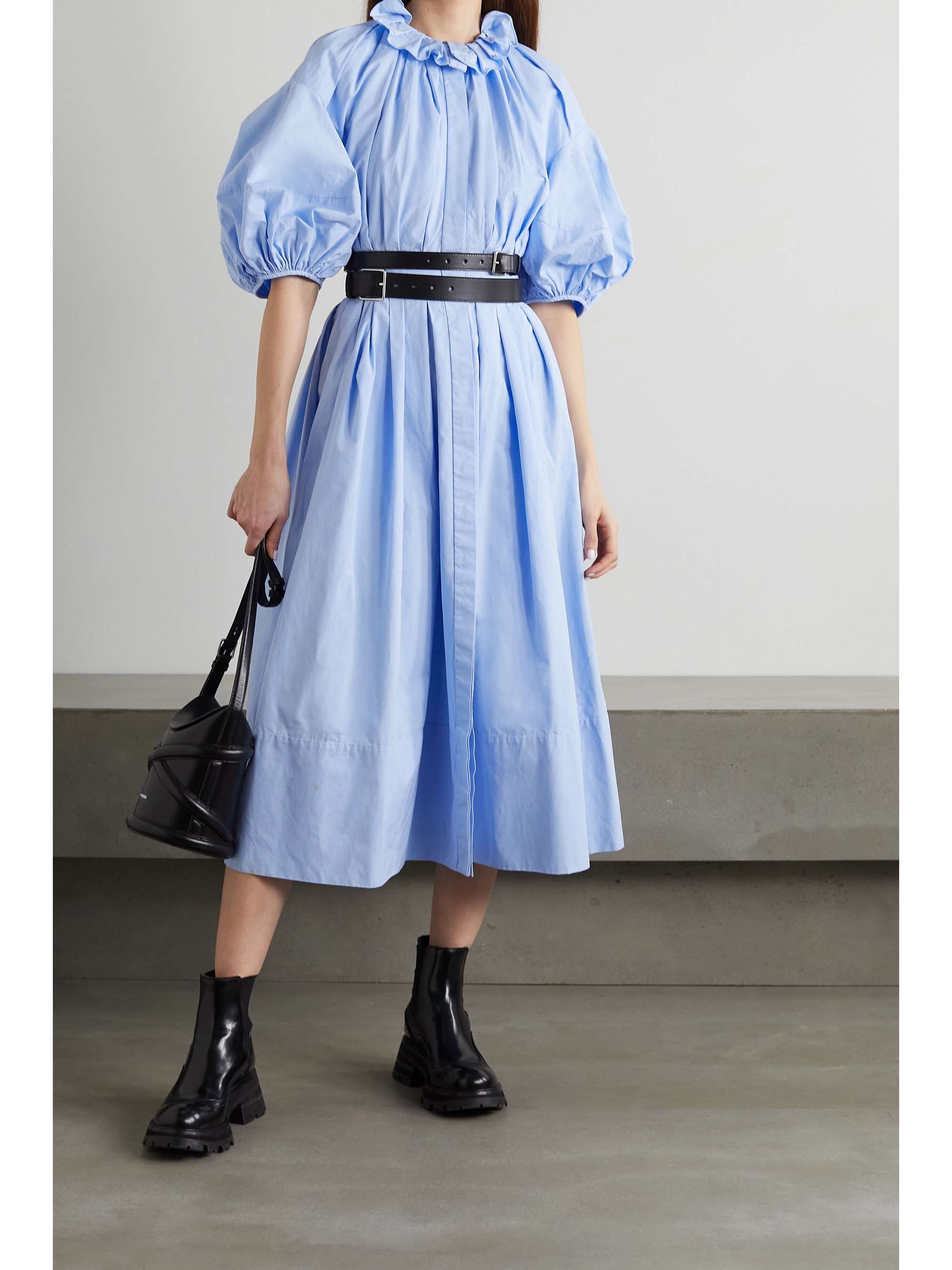 ruffle pleated midi dress