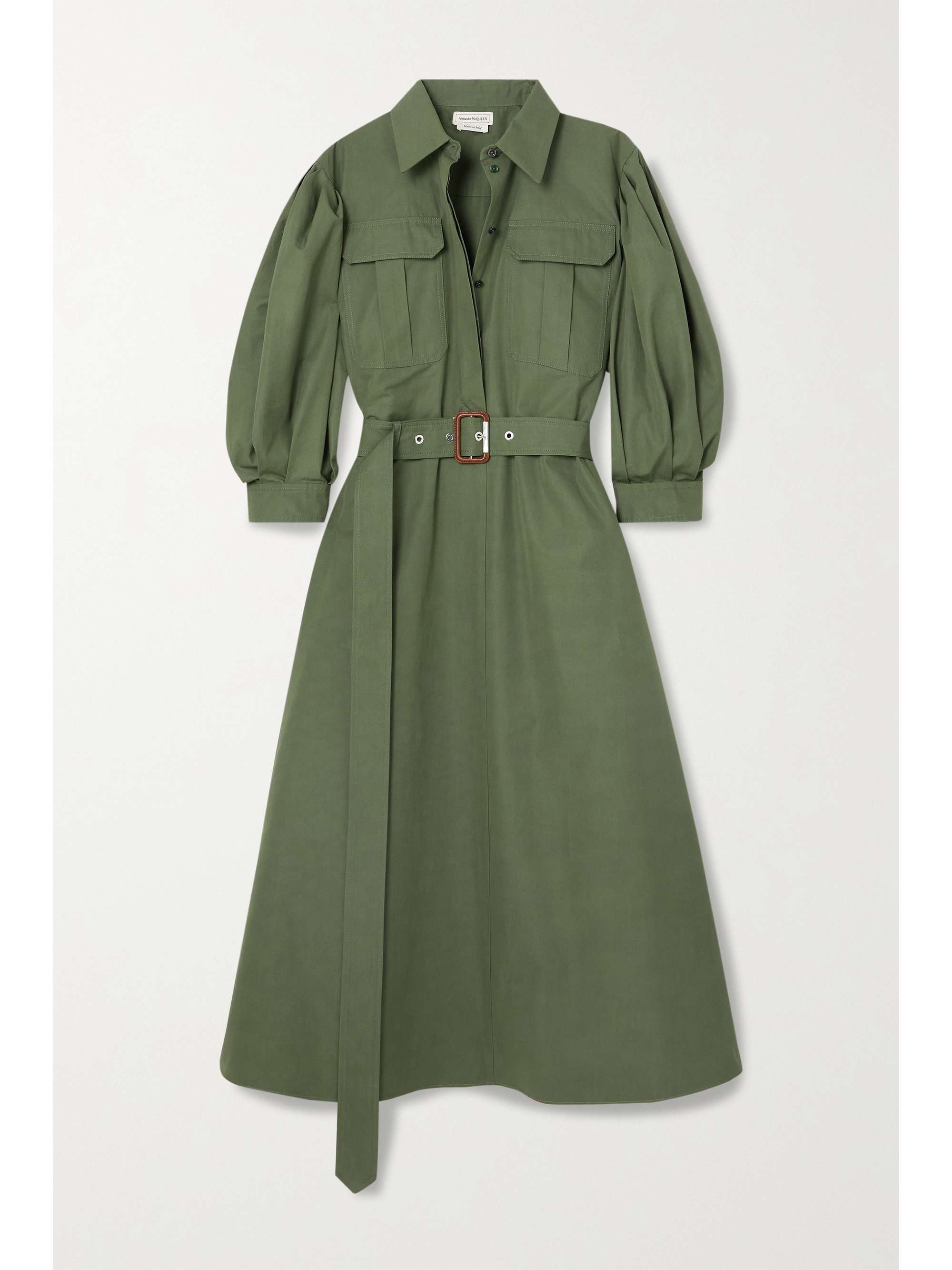 belted utility midi shirt dress