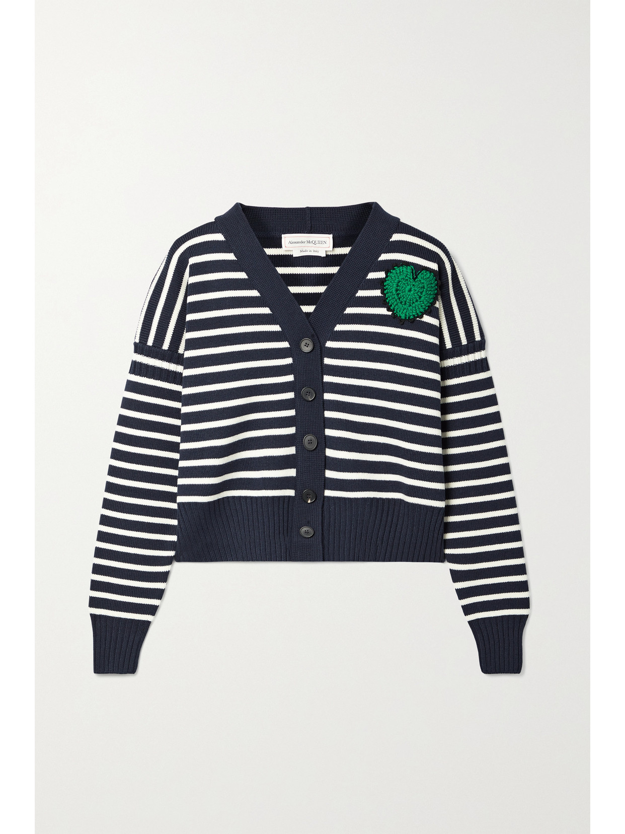 Alexander McQueen カーティガン Alexander Mcqueen Cropped Appliquéd Striped Wool And Cotton