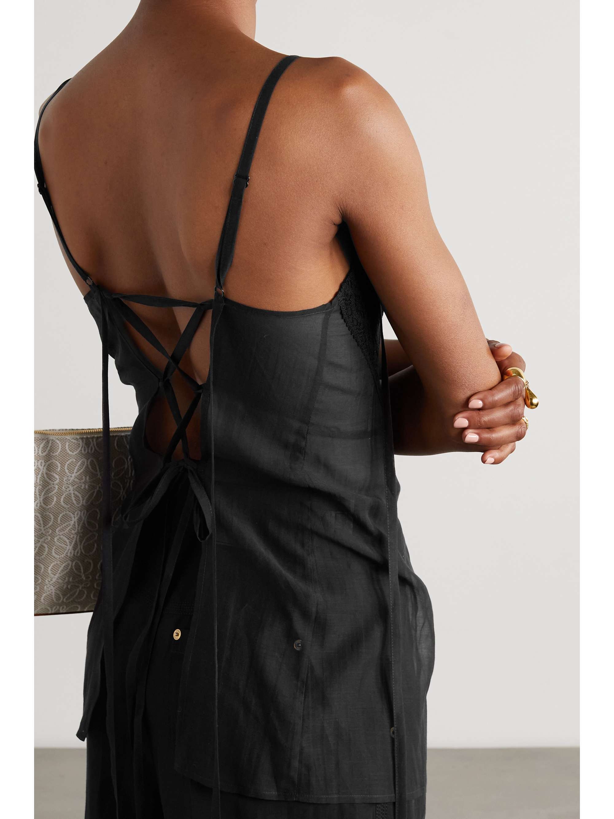 LOEWE Crocheted lace-trimmed cotton and silk-blend voile camisole