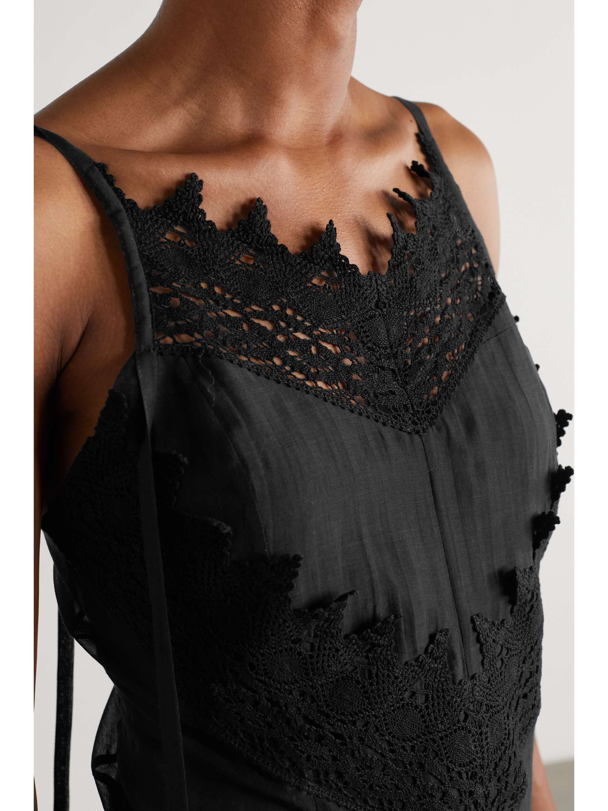 LOEWE Crocheted lace-trimmed cotton and silk-blend voile camisole