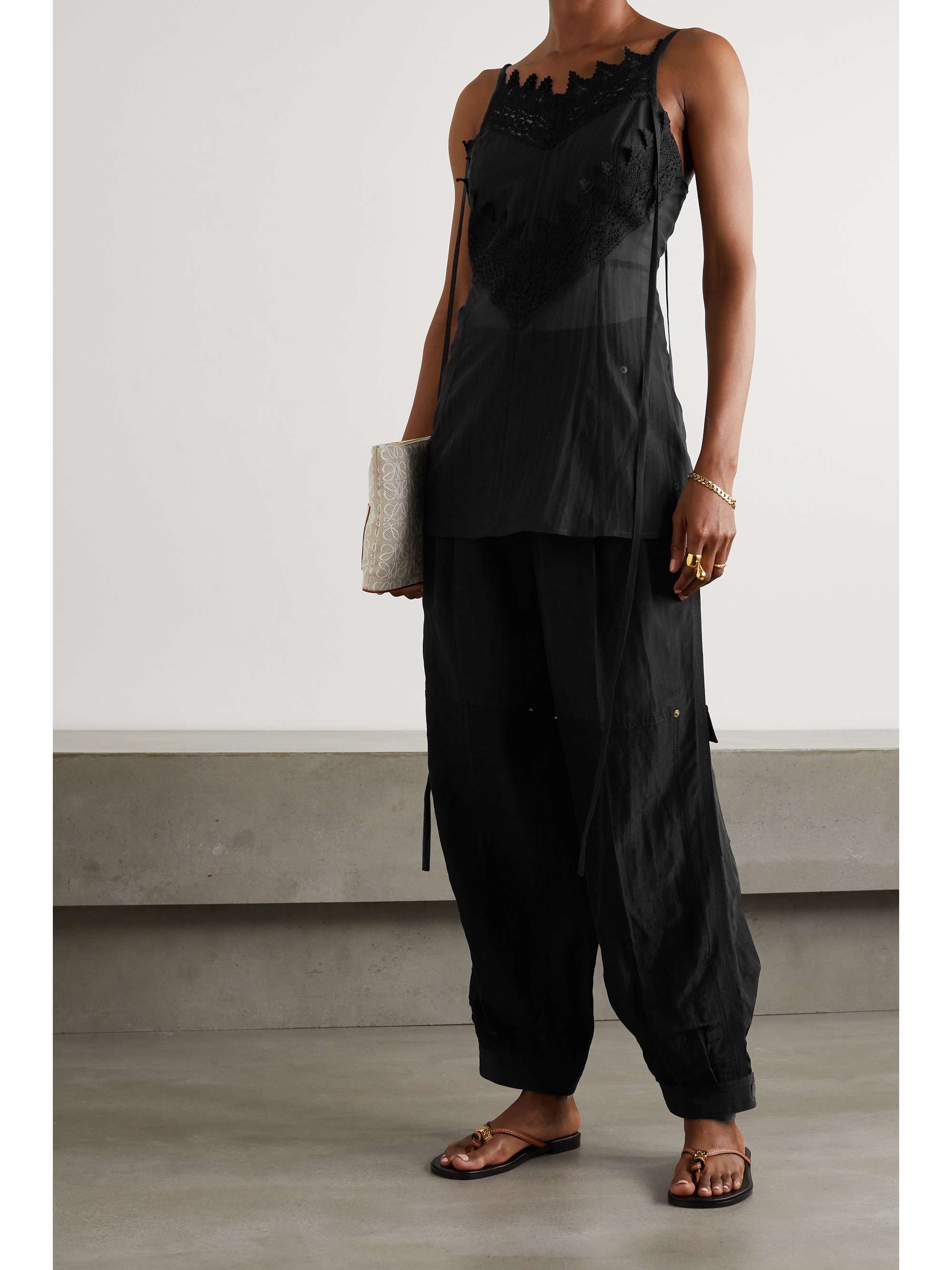 LOEWE Crocheted lace-trimmed cotton and silk-blend voile camisole