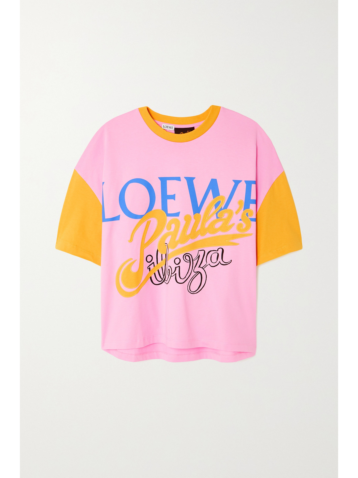 LOEWE ロエベ Paula's ロエベ ピンク × イエロー Tシャツ極美品 Loewe + Paula's Ibiza Appliquéd Printed Cotton-jersey T-shirt In Pink