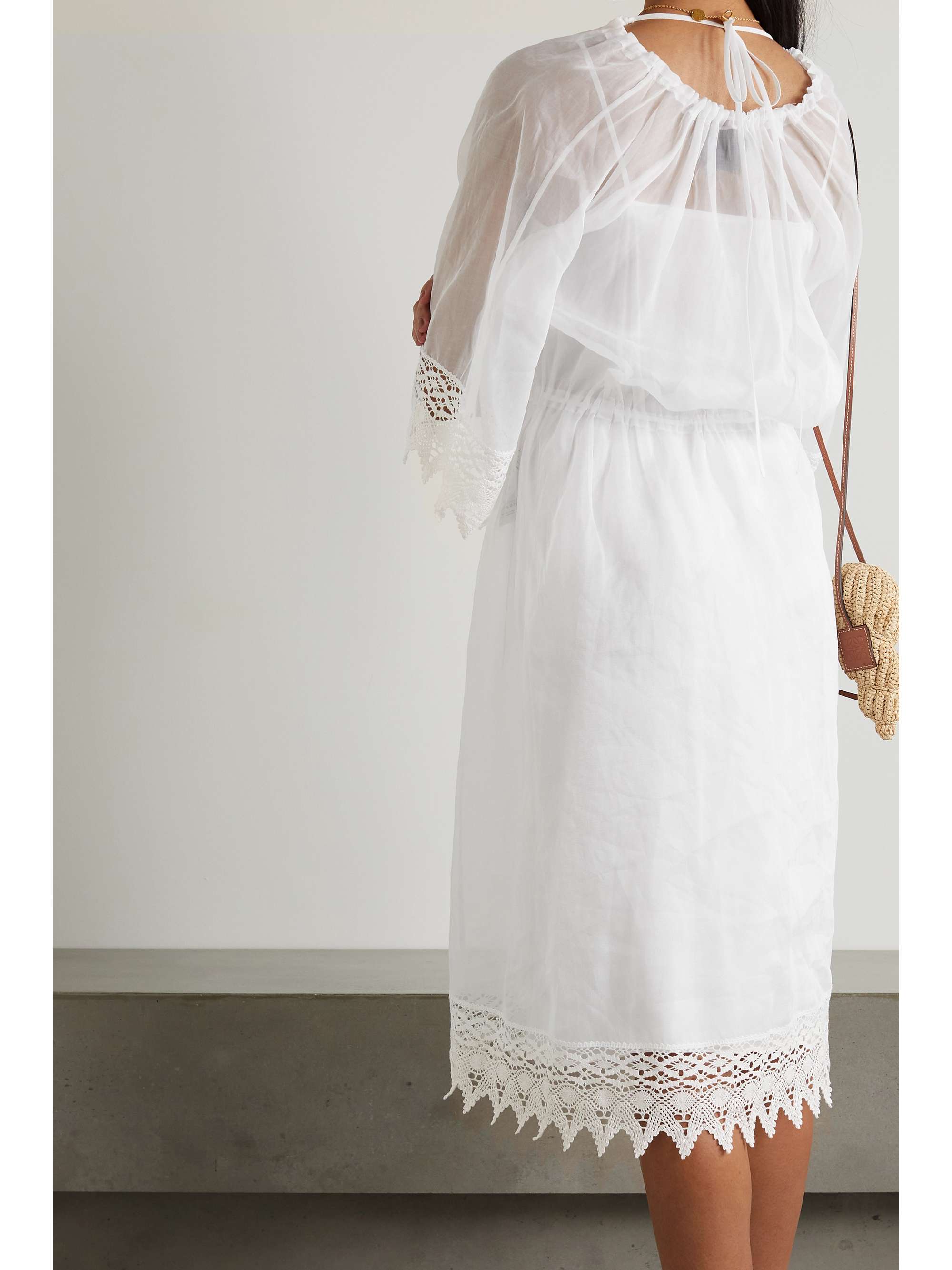 LOEWE Macramé-trimmed cotton-organza midi dress