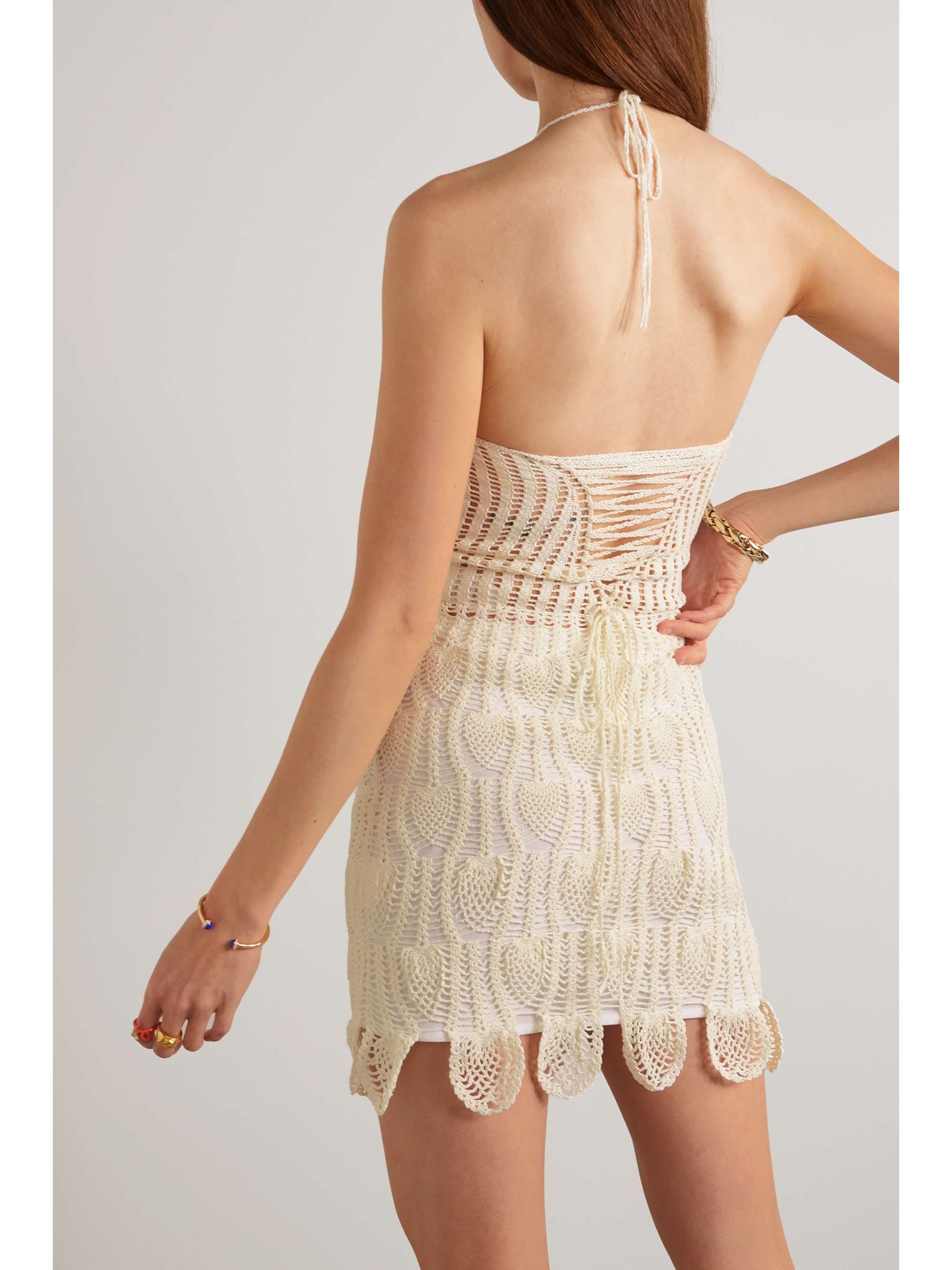 LOEWE Crocheted cotton halterneck mini dress
