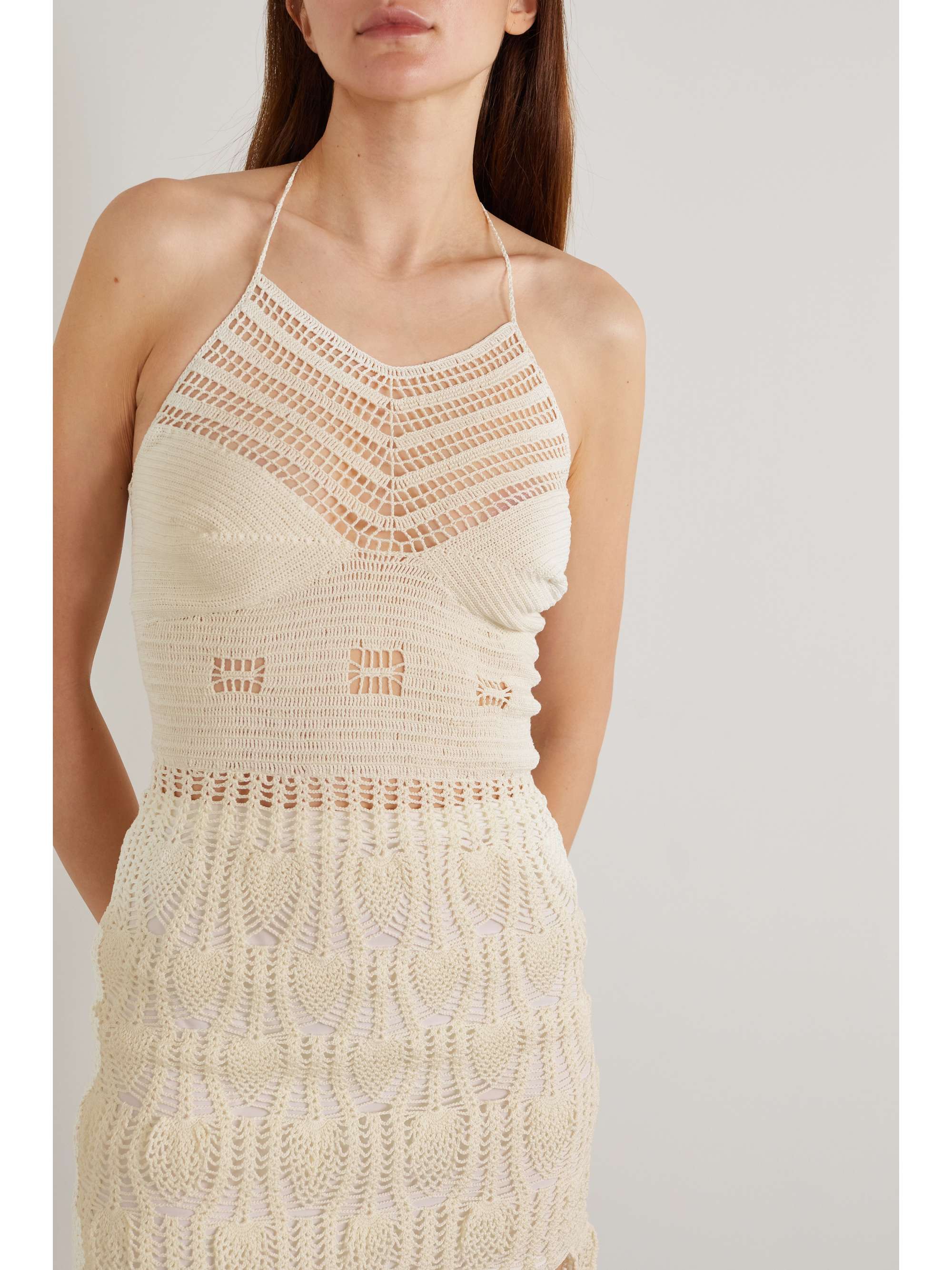 LOEWE Crocheted cotton halterneck mini dress