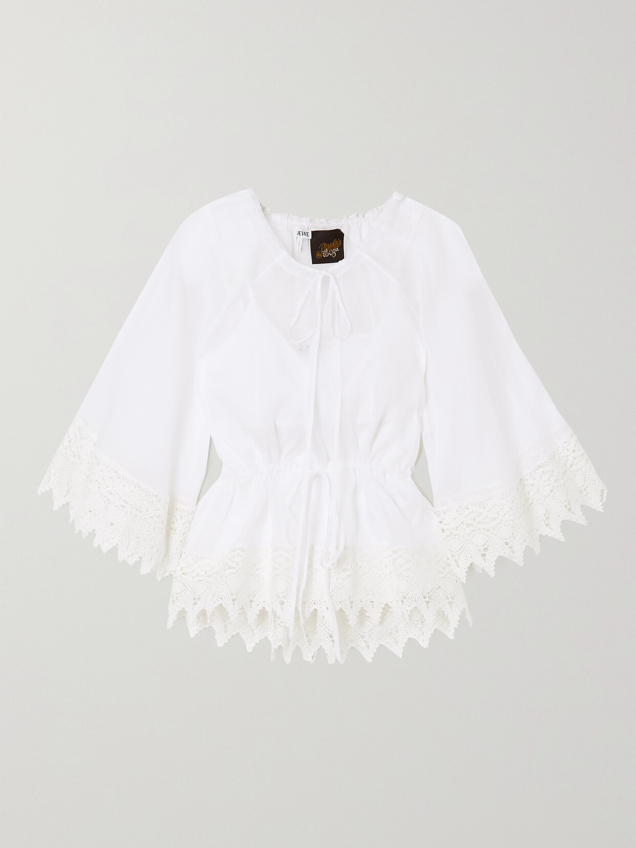 Loewe + Paula's Ibiza Macramé-trimmed Cotton-organza Blouse In White