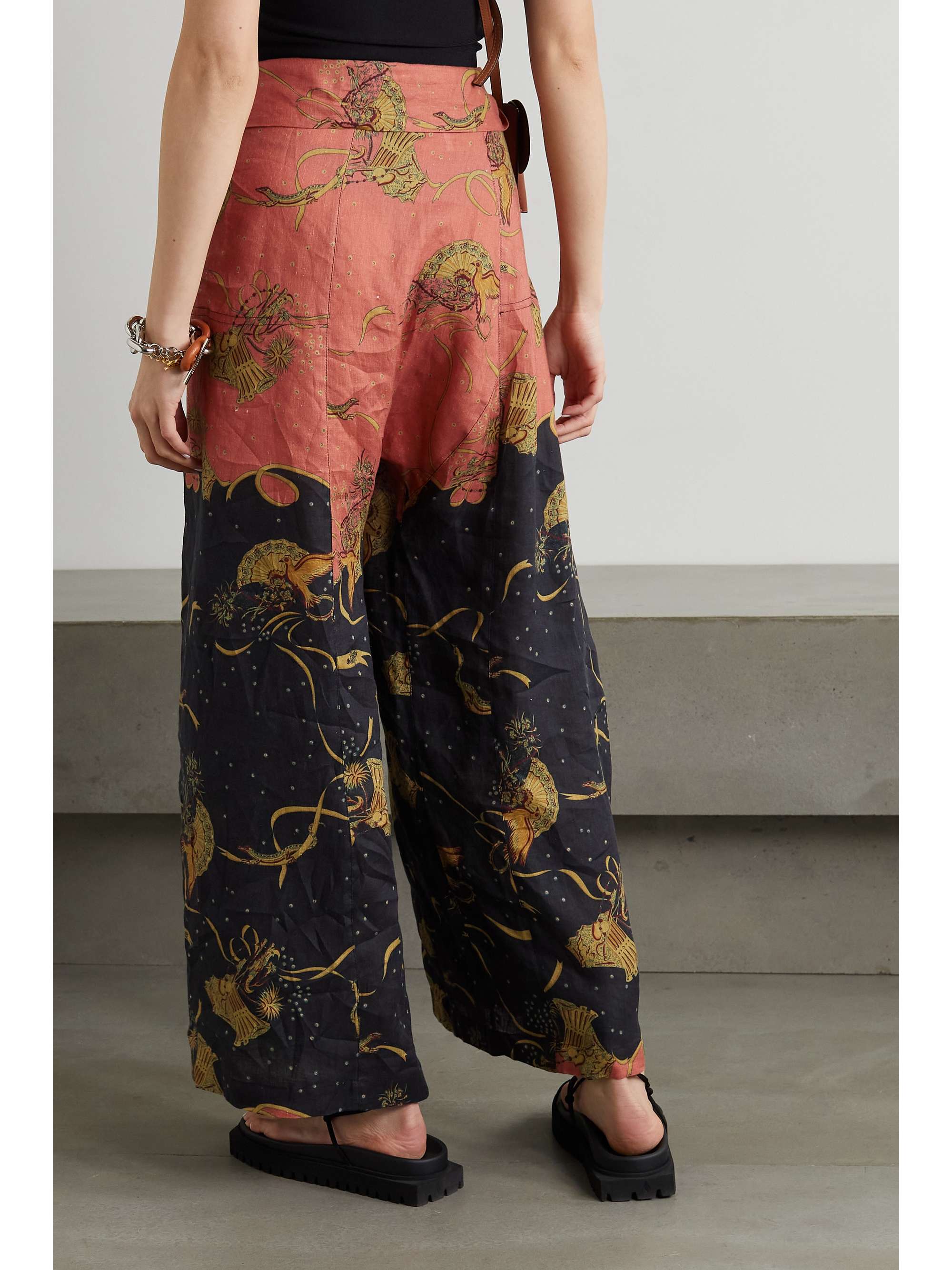 LOEWE + Paula's Ibiza belted printed linen and cotton-blend wide-leg pants