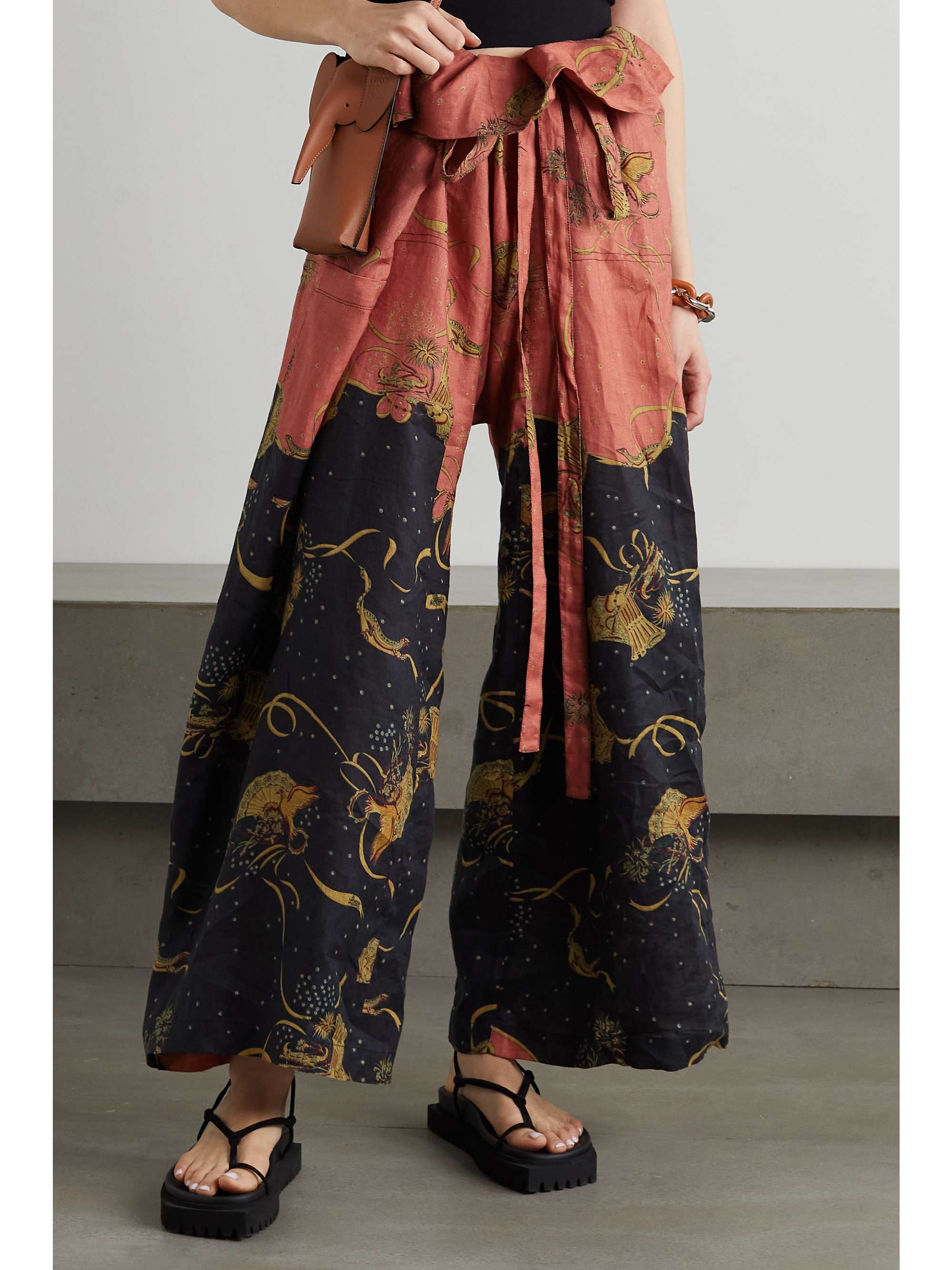 LOEWE + Paula's Ibiza belted printed linen and cotton-blend wide-leg pants