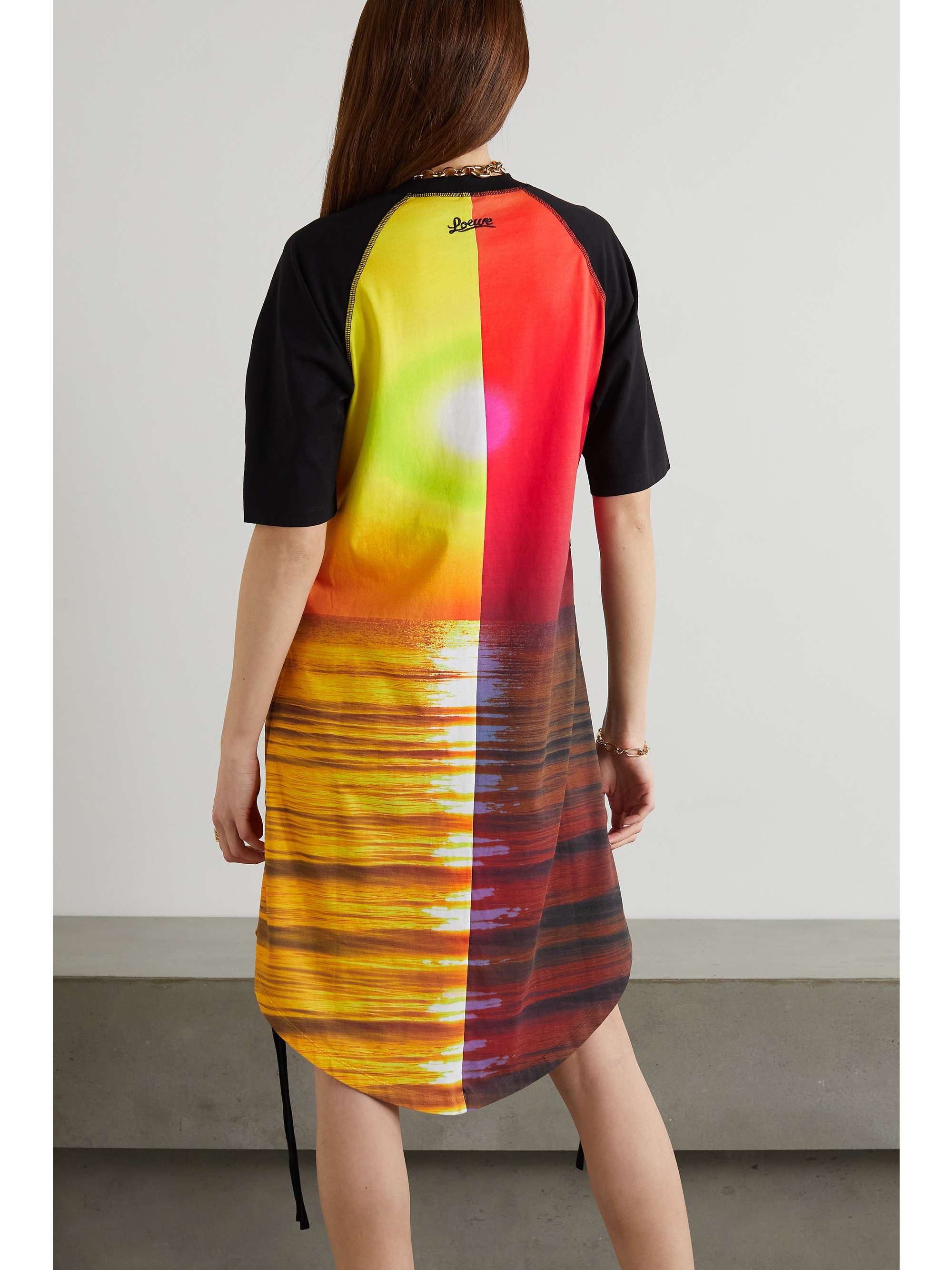 LOEWE + Paula's Ibiza Sunset Kleid aus bedrucktem Baumwoll-Jersey mit Raffungen