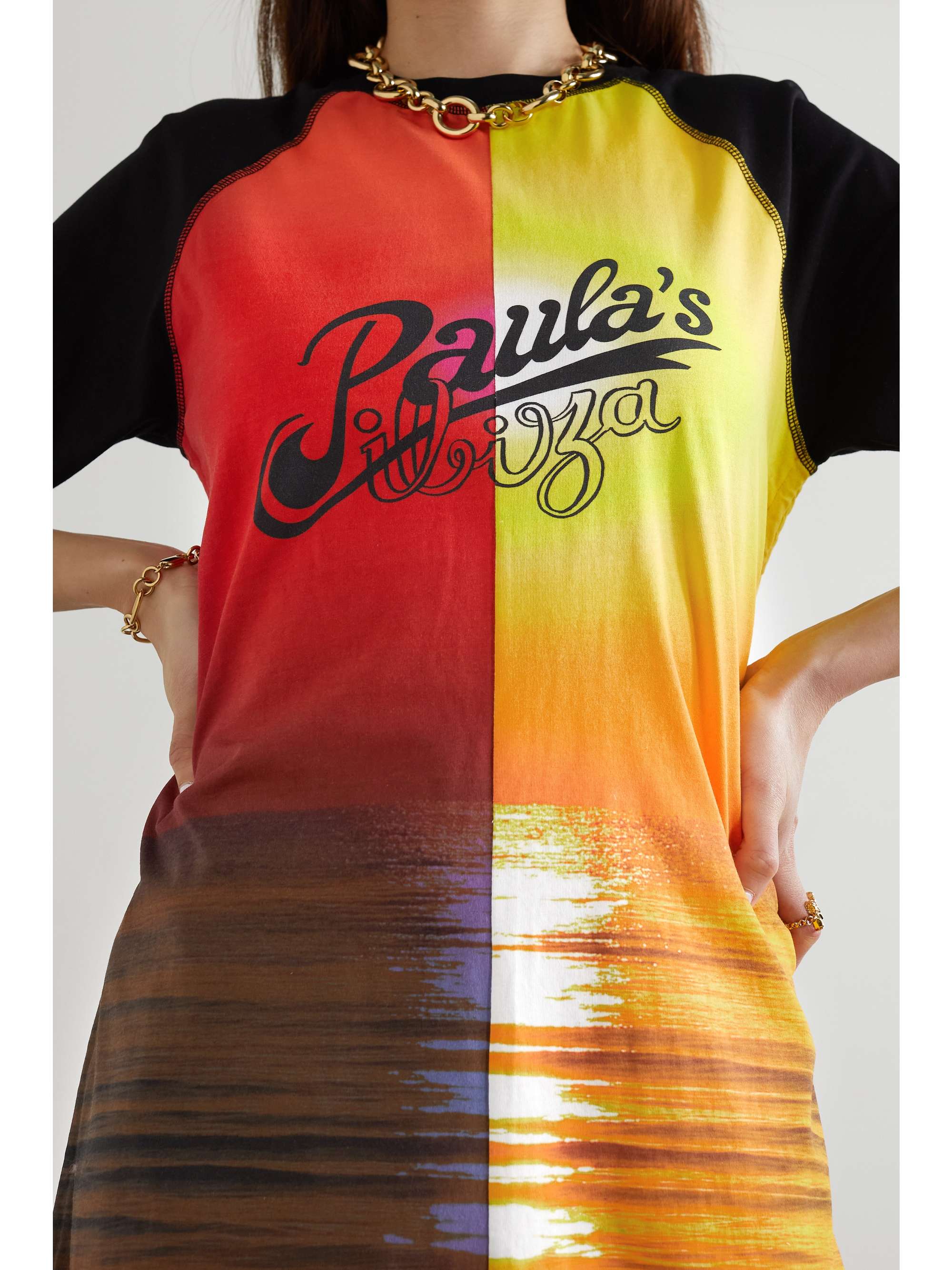 LOEWE + Paula's Ibiza Sunset Kleid aus bedrucktem Baumwoll-Jersey mit Raffungen