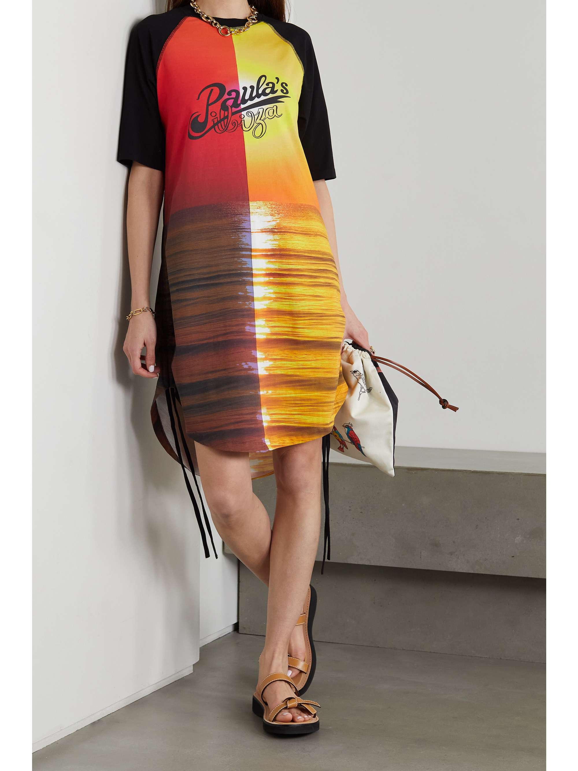 LOEWE + Paula's Ibiza Sunset Kleid aus bedrucktem Baumwoll-Jersey mit Raffungen