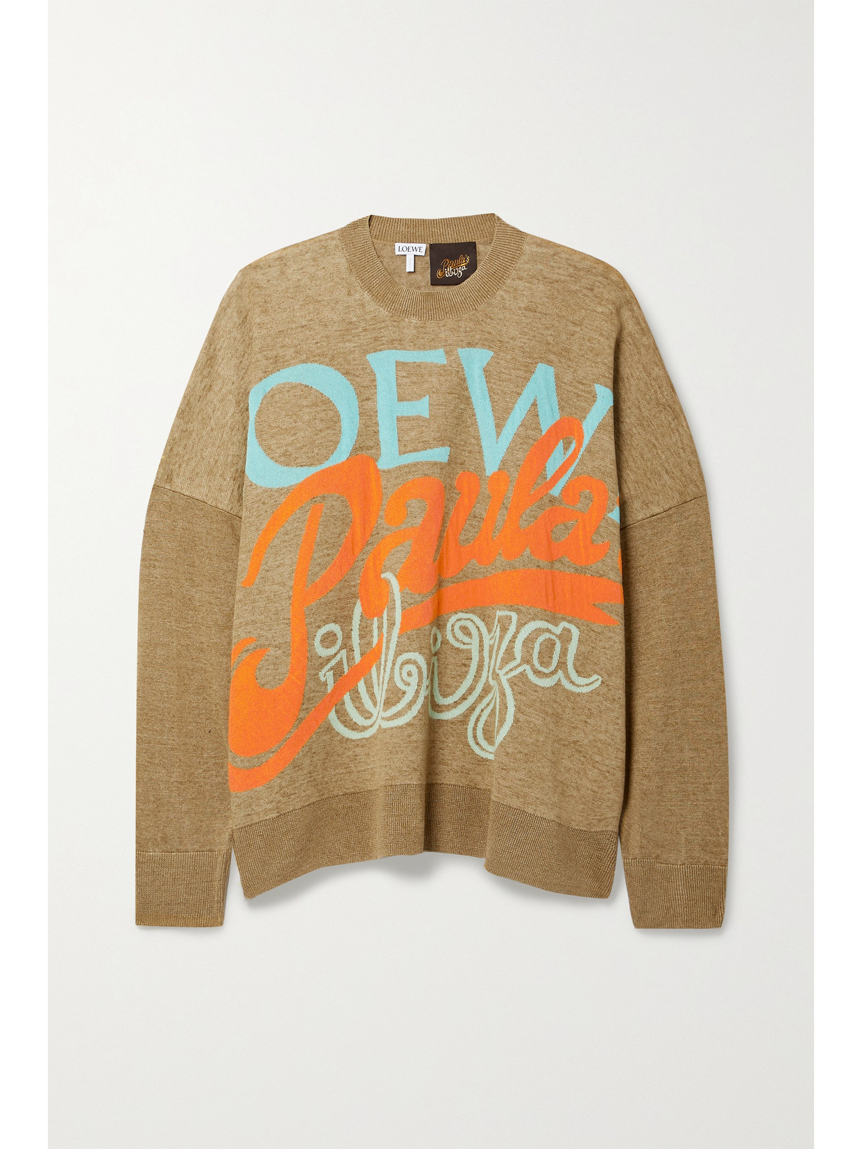 Loewe + Paula's Ibiza Oversized Jacquard-knit Linen-blend Sweater In Green