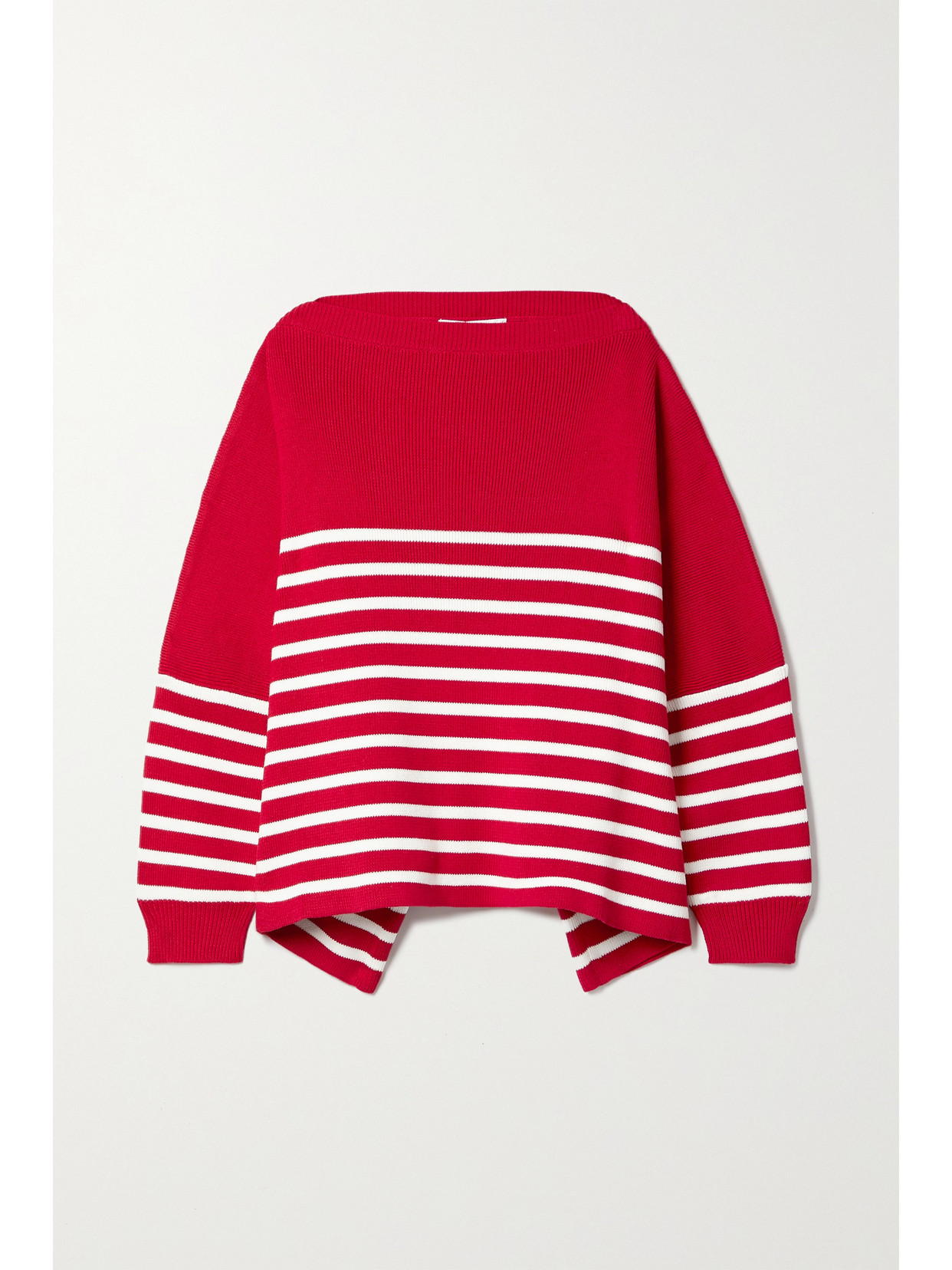 Valentino Oversized Boat-neck Striped Cotton Sweater In Red