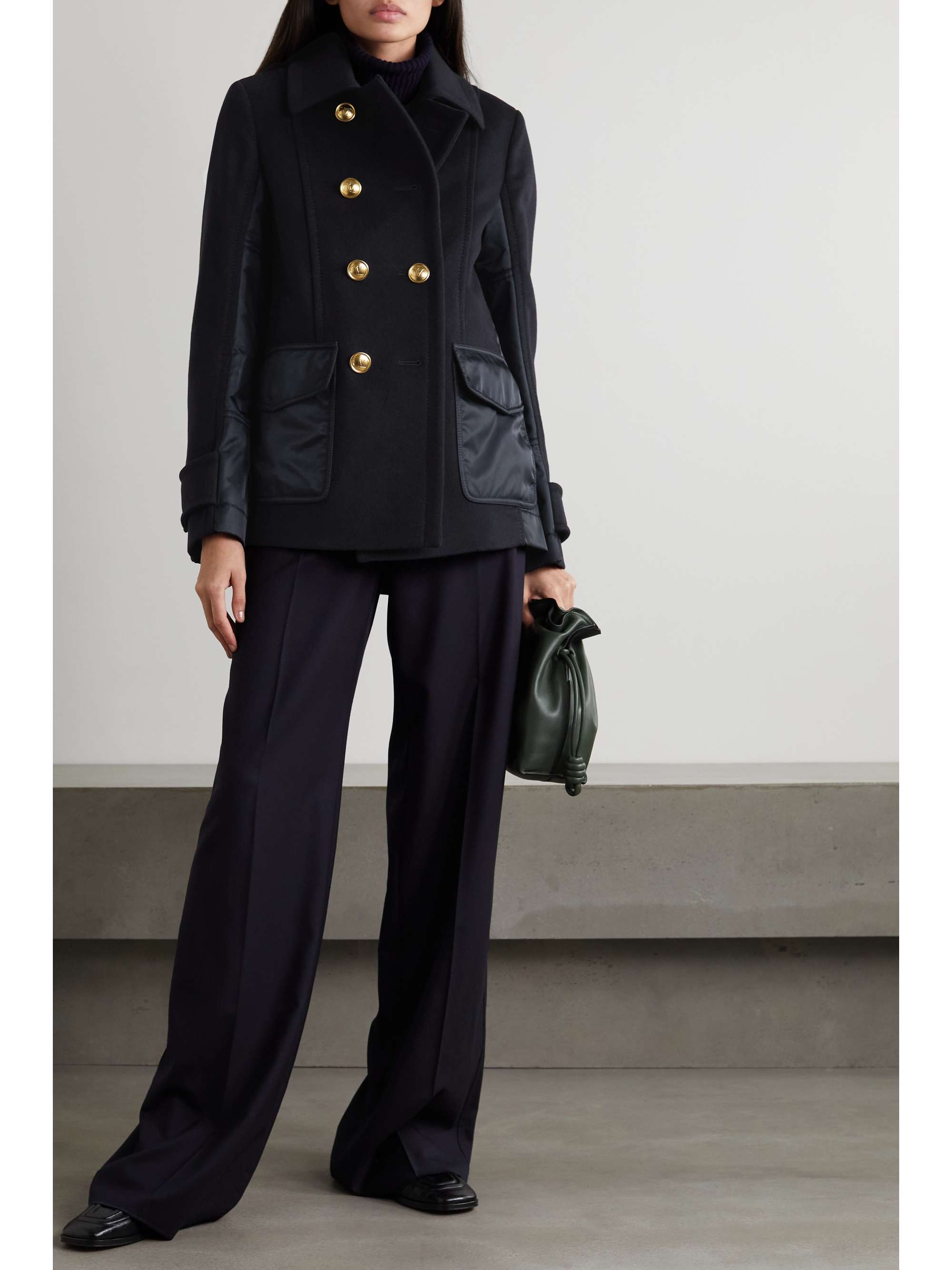 Navy Double-breasted shell-paneled wool 