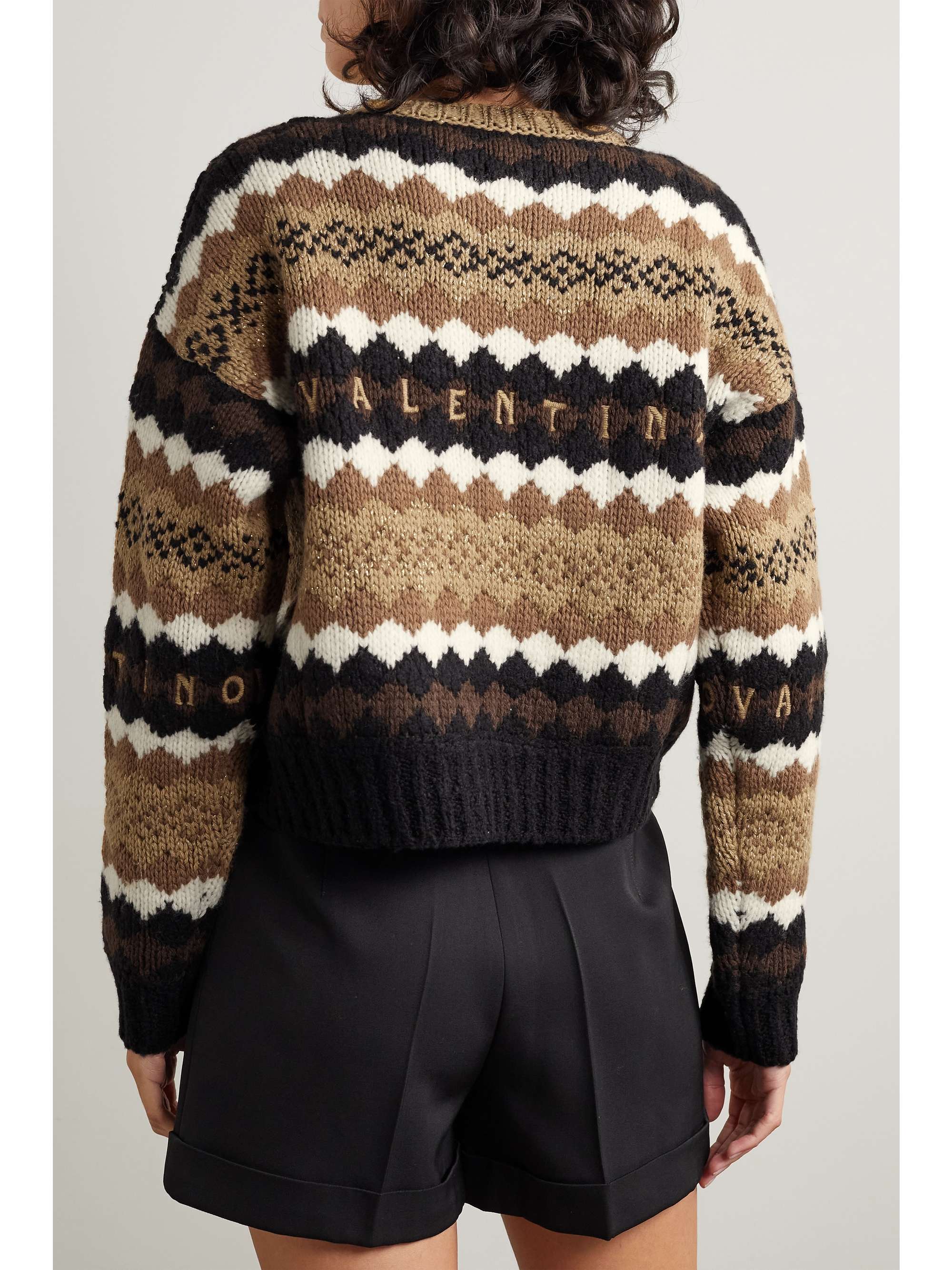 VALENTINO GARAVANI Cropped embroidered metallic wool sweater