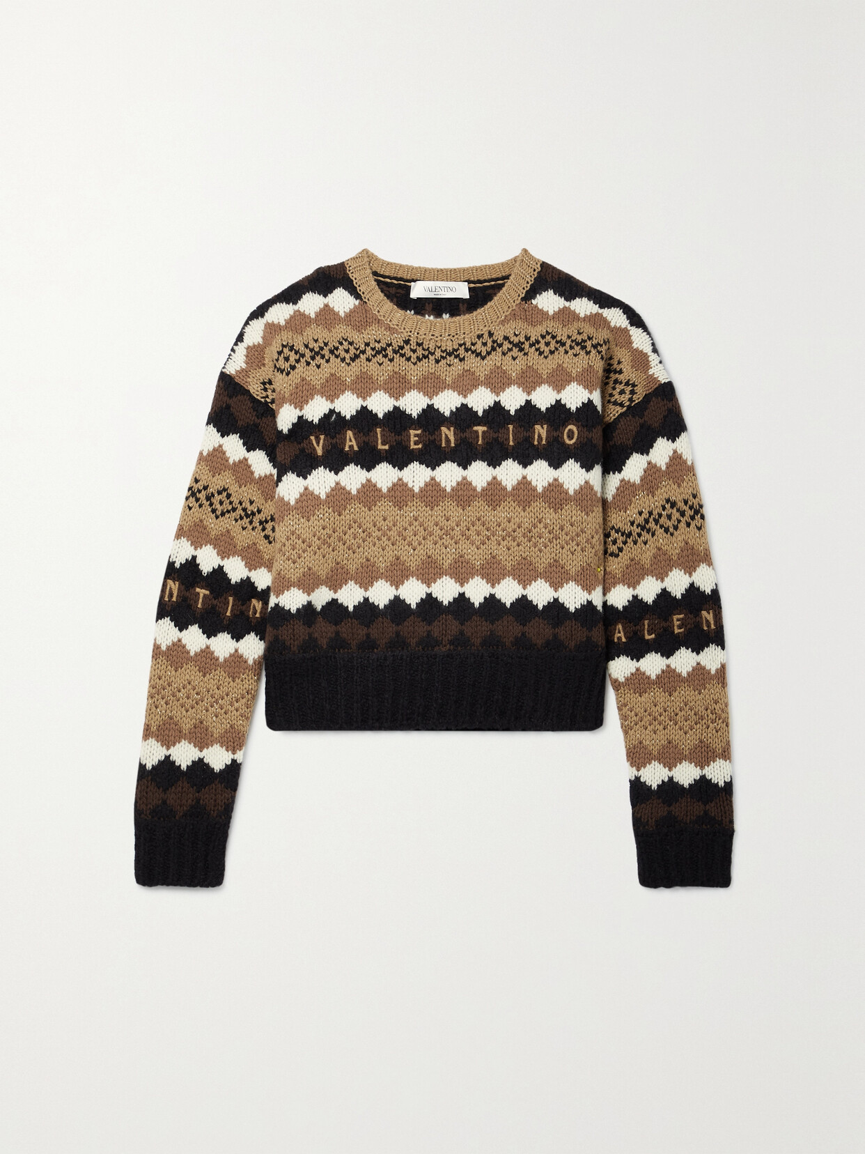 VALENTINO CROPPED EMBROIDERED METALLIC WOOL jumper