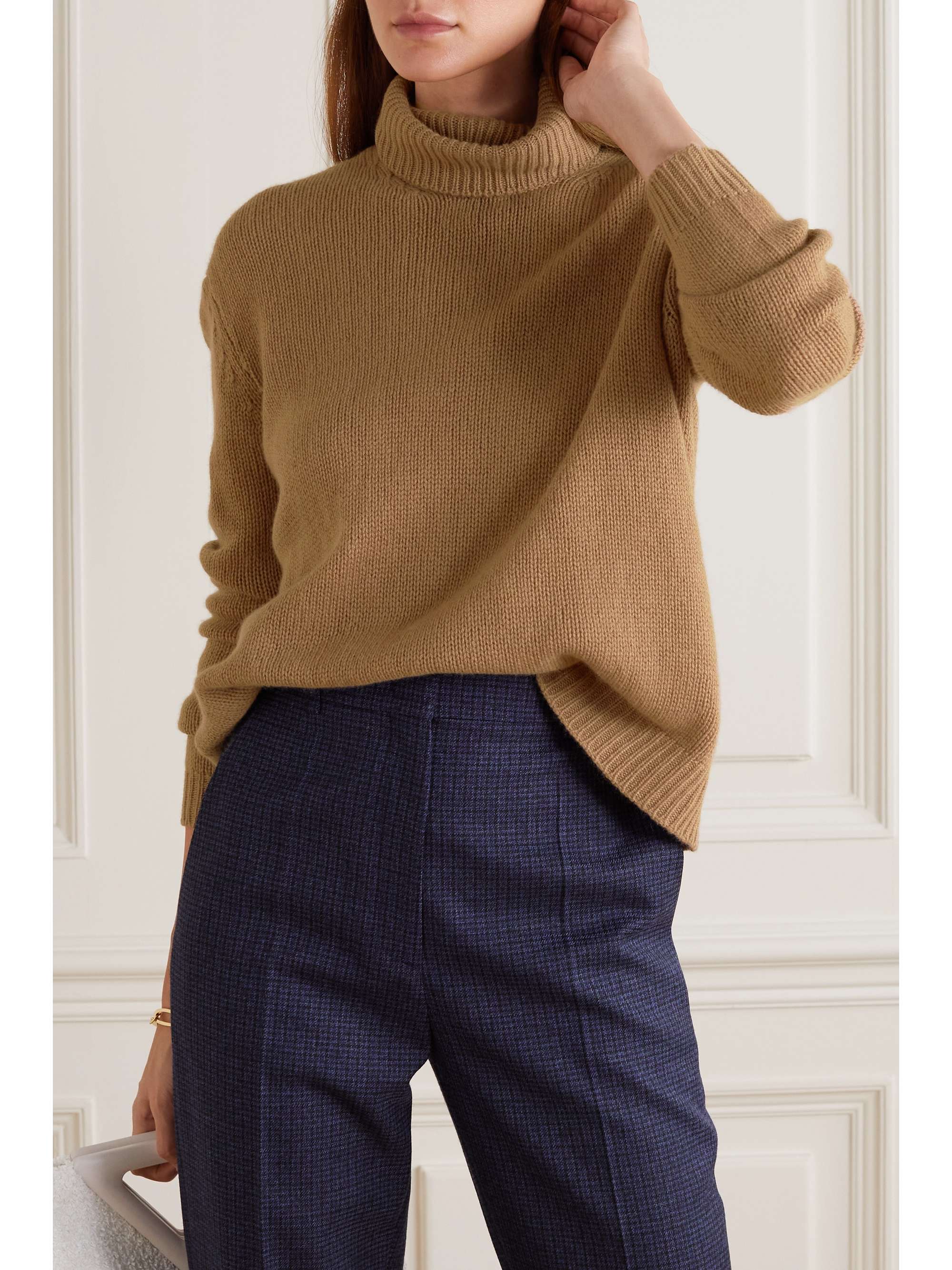 Camel Intarsia cashmere turtleneck 