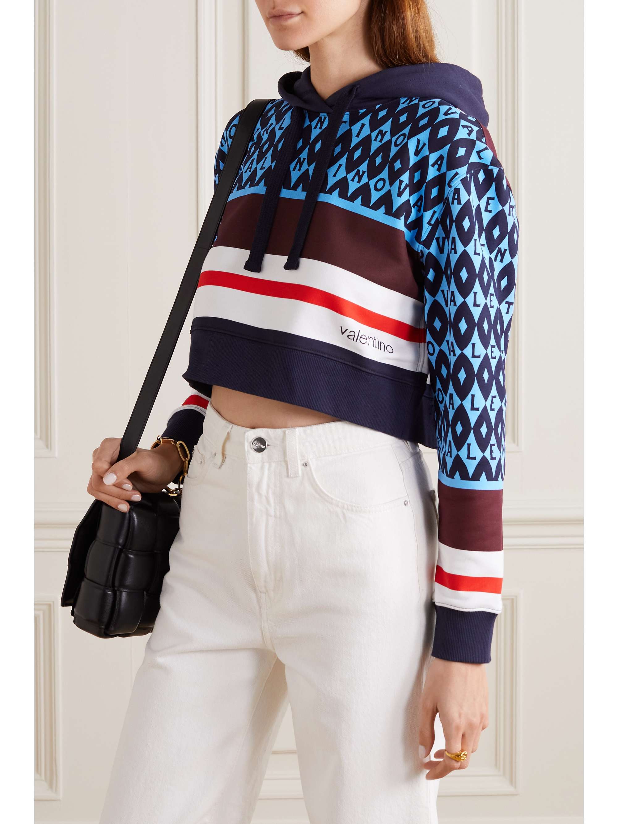 VALENTINO GARAVANI Cropped printed cotton-jersey hoodie